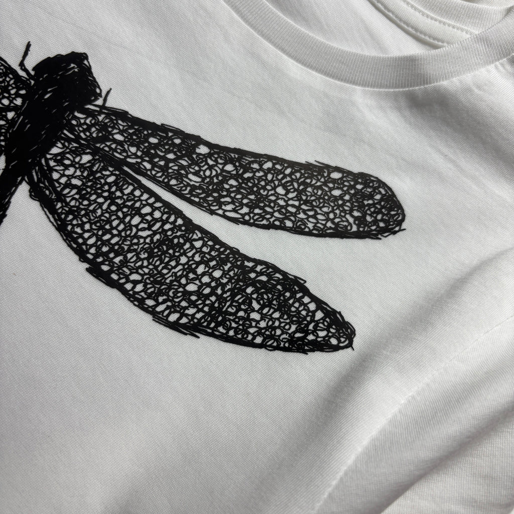Bio T-Shirt Libelle Damen – handbedruckt & nachhaltig, Weiß