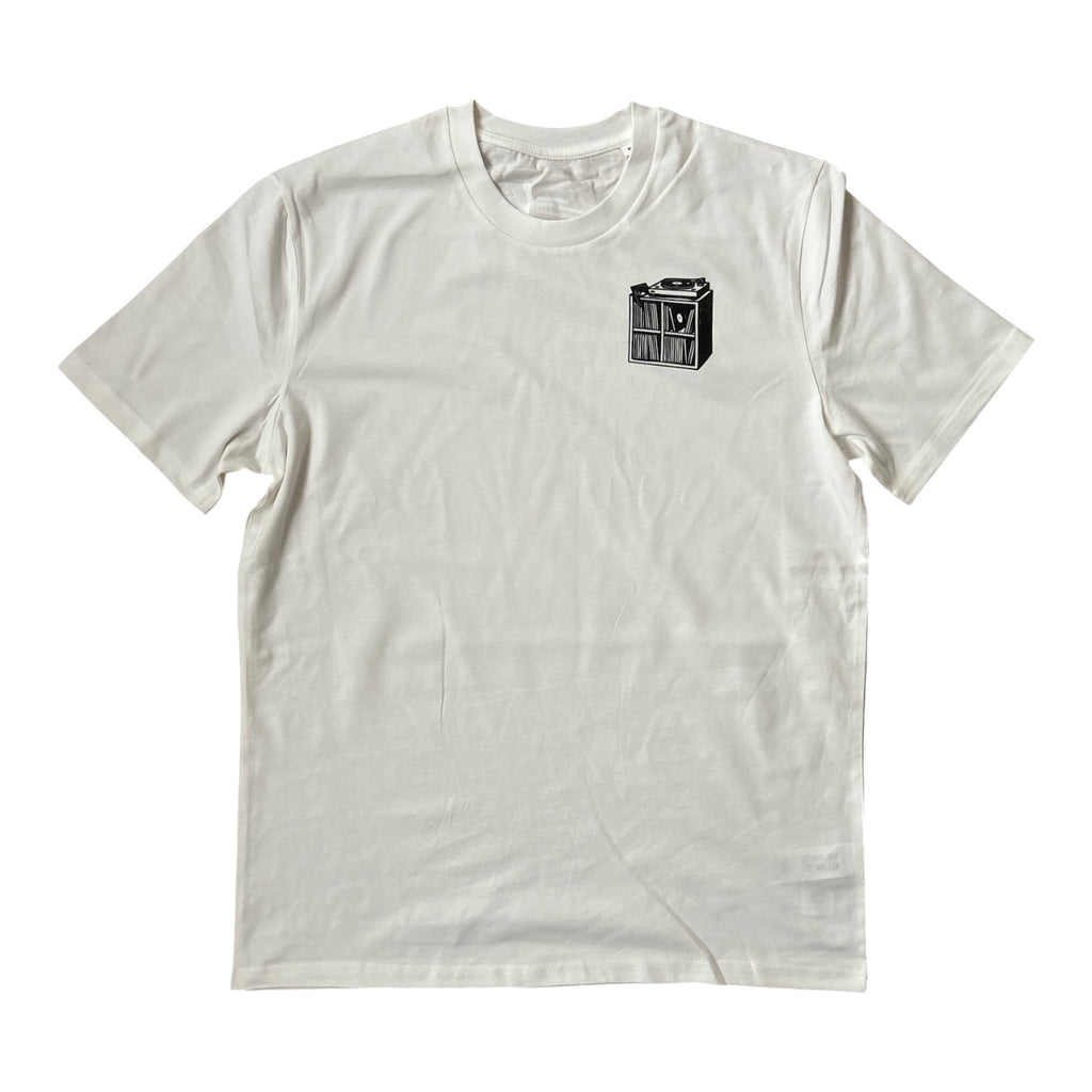 Plattenregal T-Shirt – Off White | Nachhaltiges Unisex Shirt für Vinyl- & Musikfans