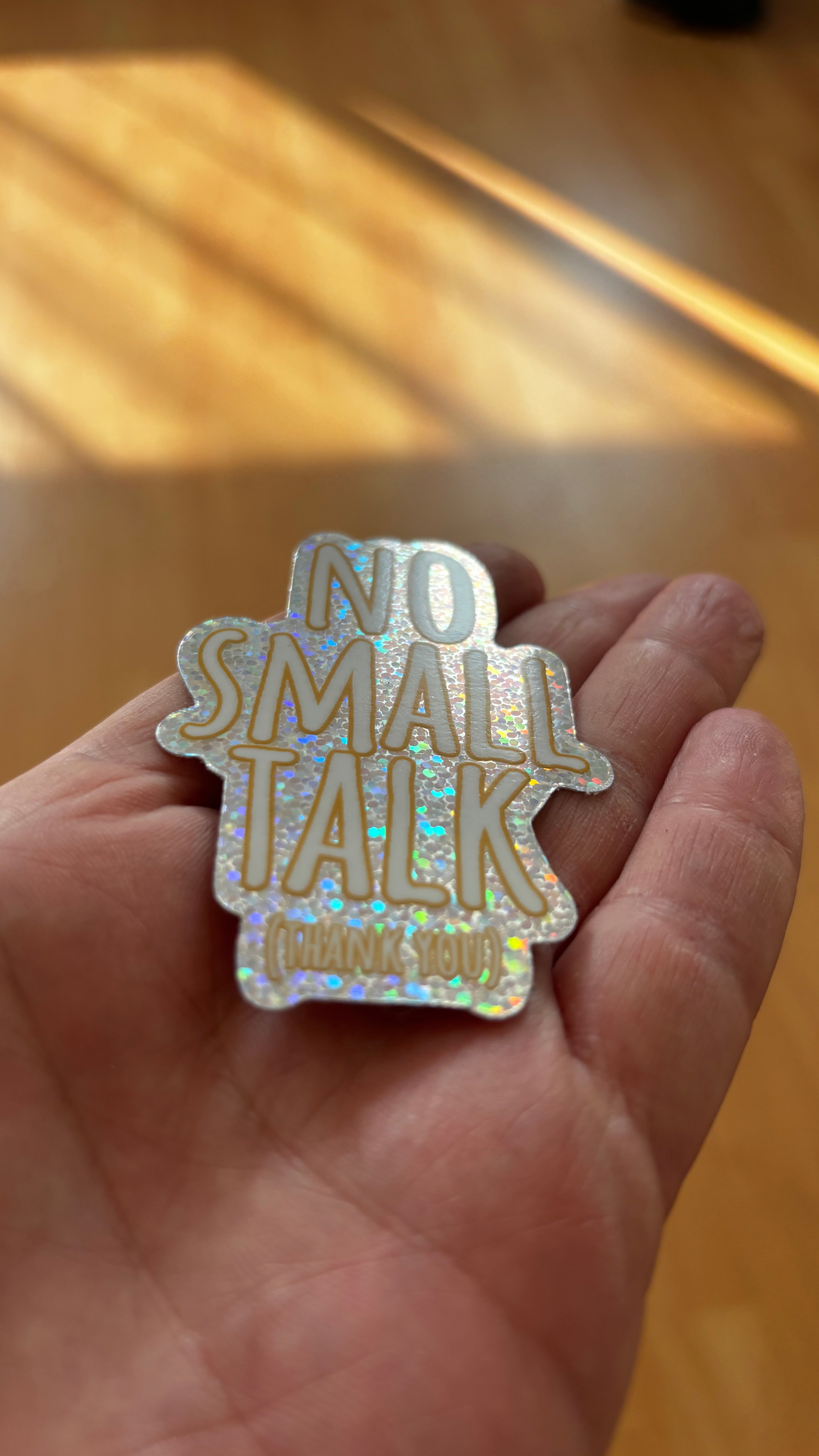 NO SMALL TALK (THANK YOU) Glitzer Sticker – Holografisch, Wasserfest, u.a. für Laptop & Handy