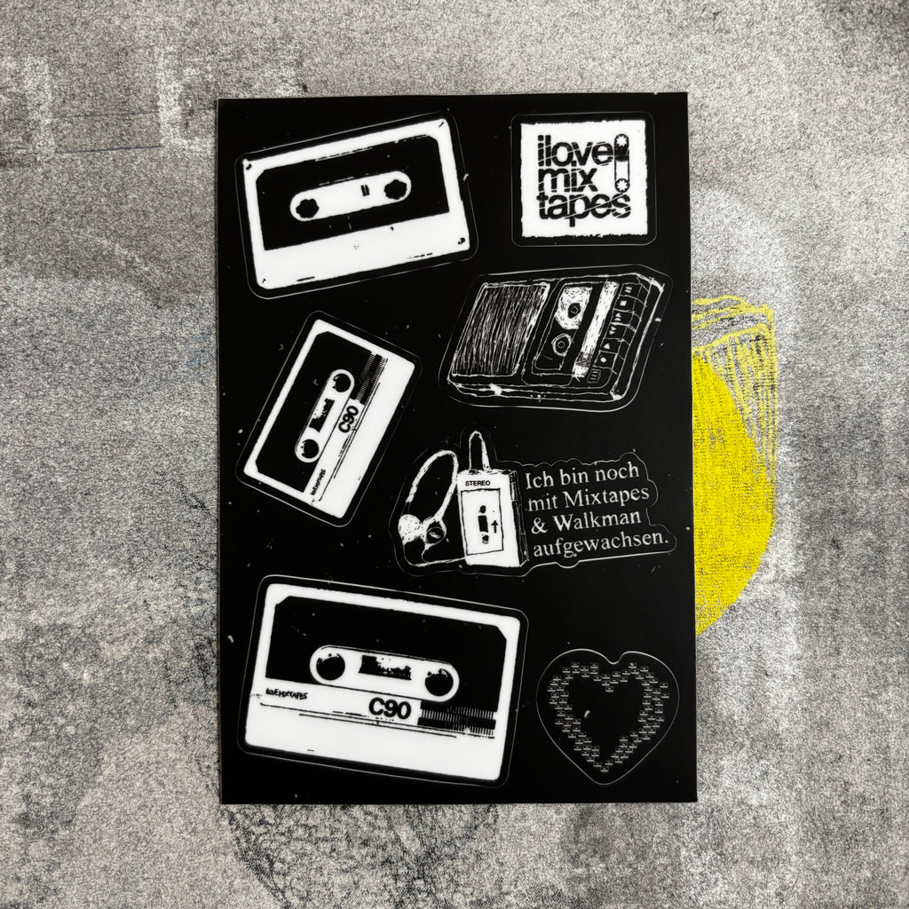 Sticker-Set „Mixtapeliebe“ – 7 Vinyl Sticker auf Bogen (10 x 15 cm)