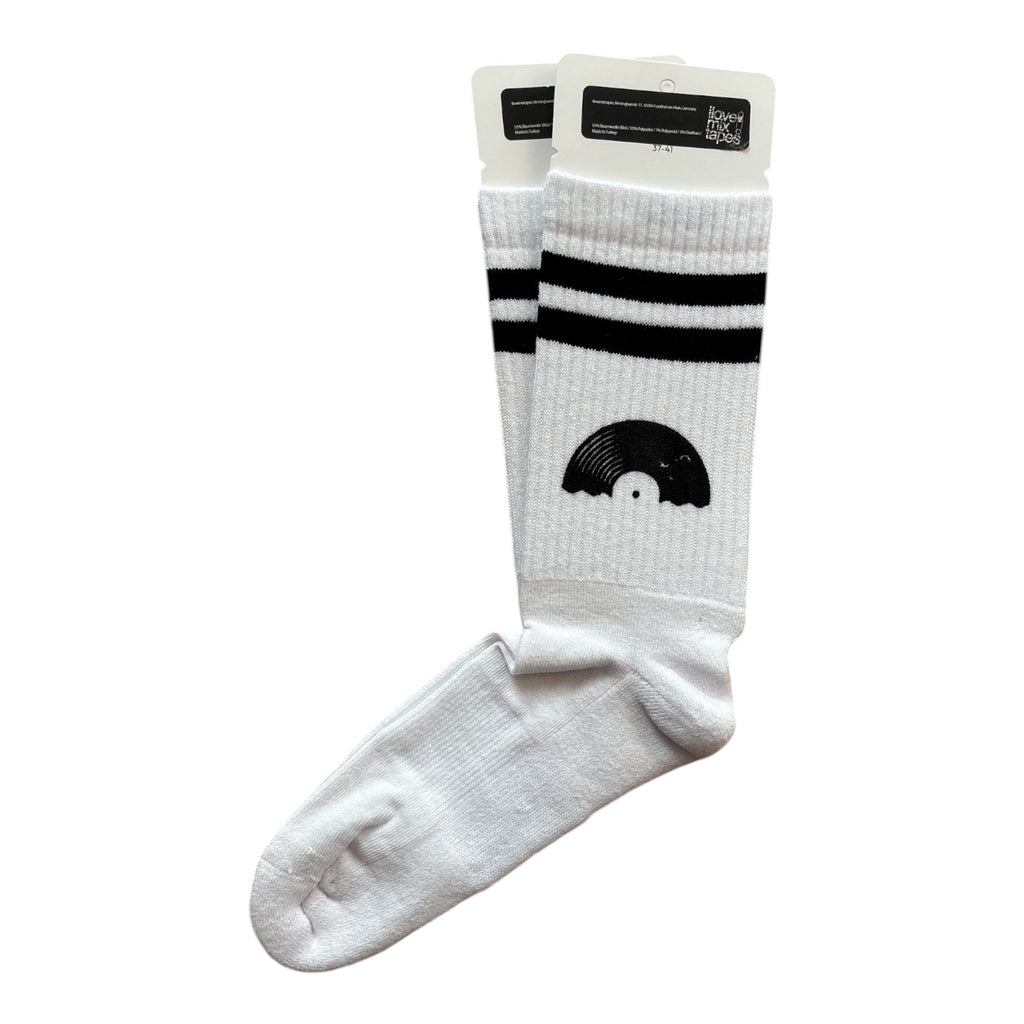 Bio Socken „Vinyl Sun“ | Handbedruckte Siebdruck Socken | White Black | Faire Produktion | Unisex