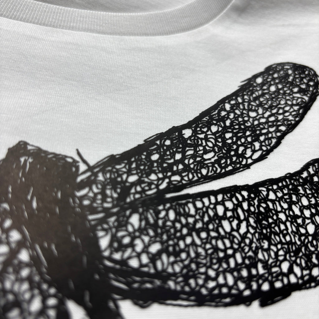 Bio T-Shirt Libelle Damen – handbedruckt & nachhaltig, Weiß