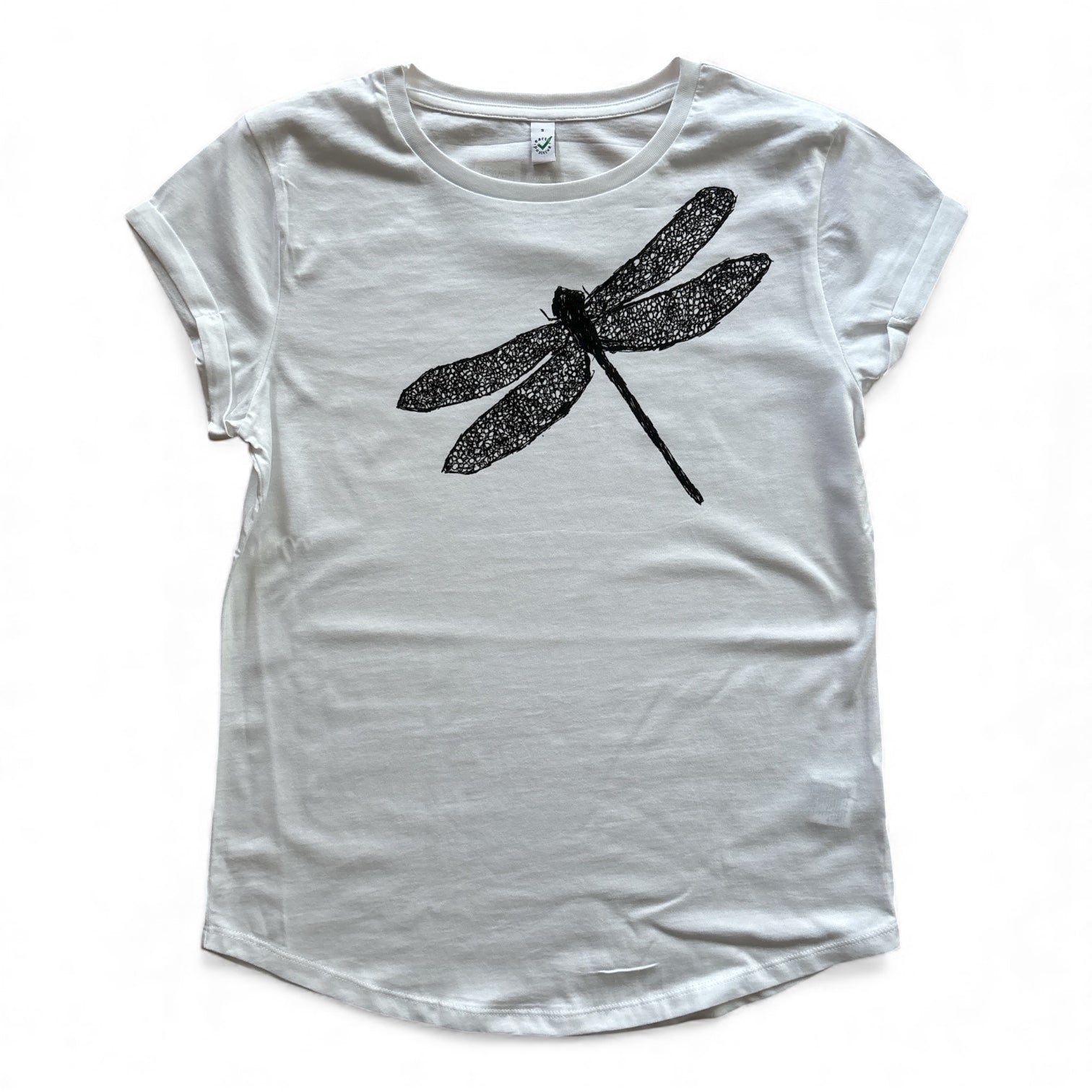 Bio T-Shirt Libelle Damen – handbedruckt & nachhaltig, Weiß
