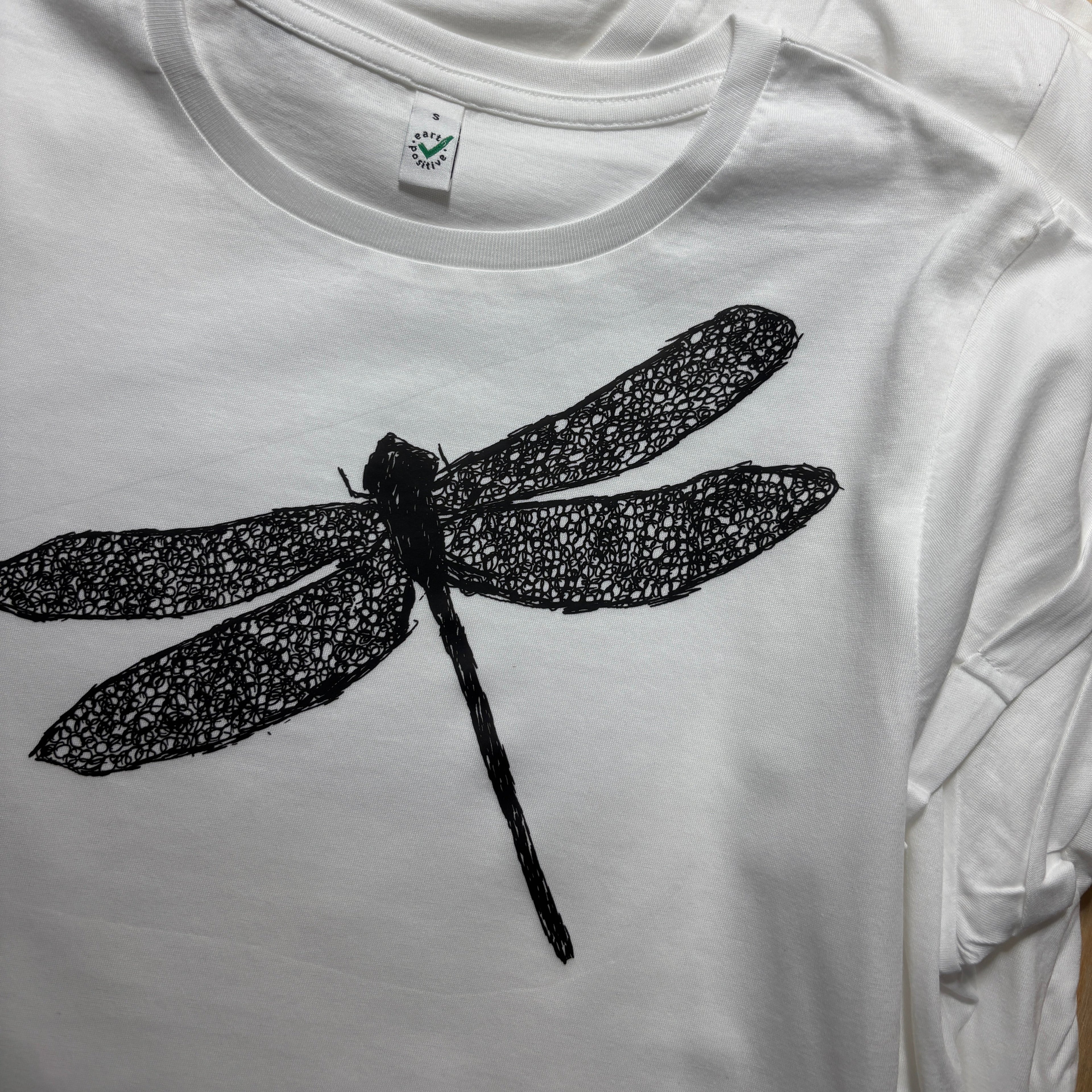 Bio T-Shirt Libelle Damen – handbedruckt & nachhaltig, Weiß
