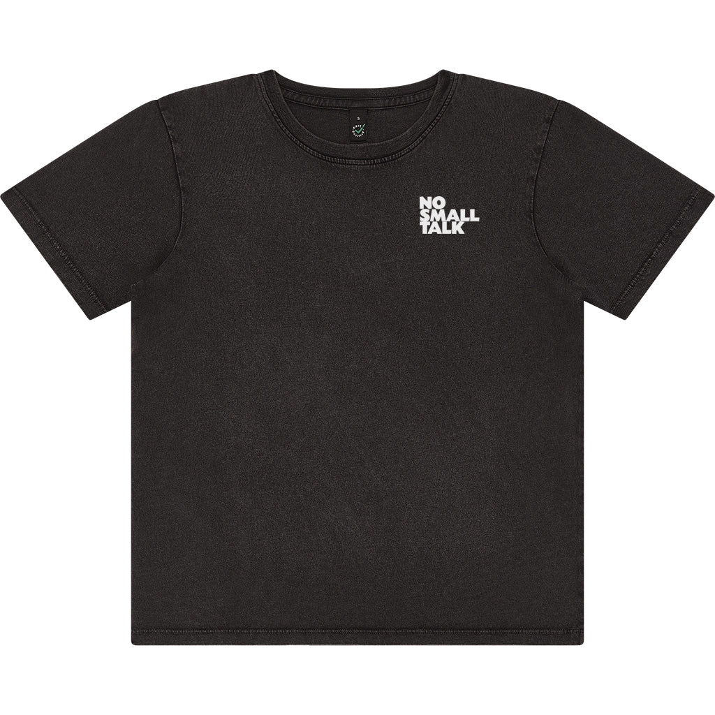 NO SMALL TALK Relaxed Women’s T-Shirt – Stone Washed Black