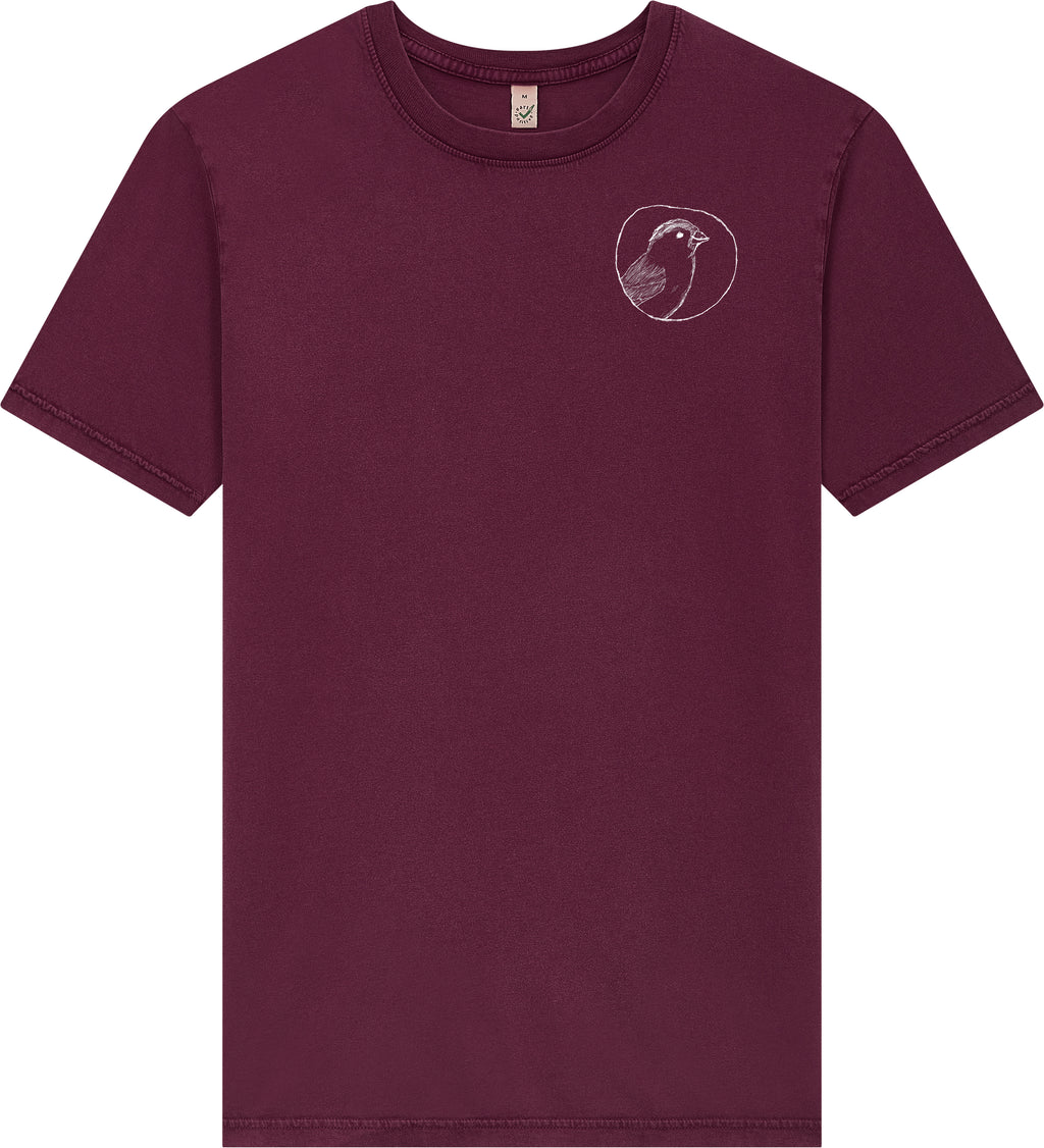 Unisex T-Shirt „Der kleine Spatz“ stone washed burgundy