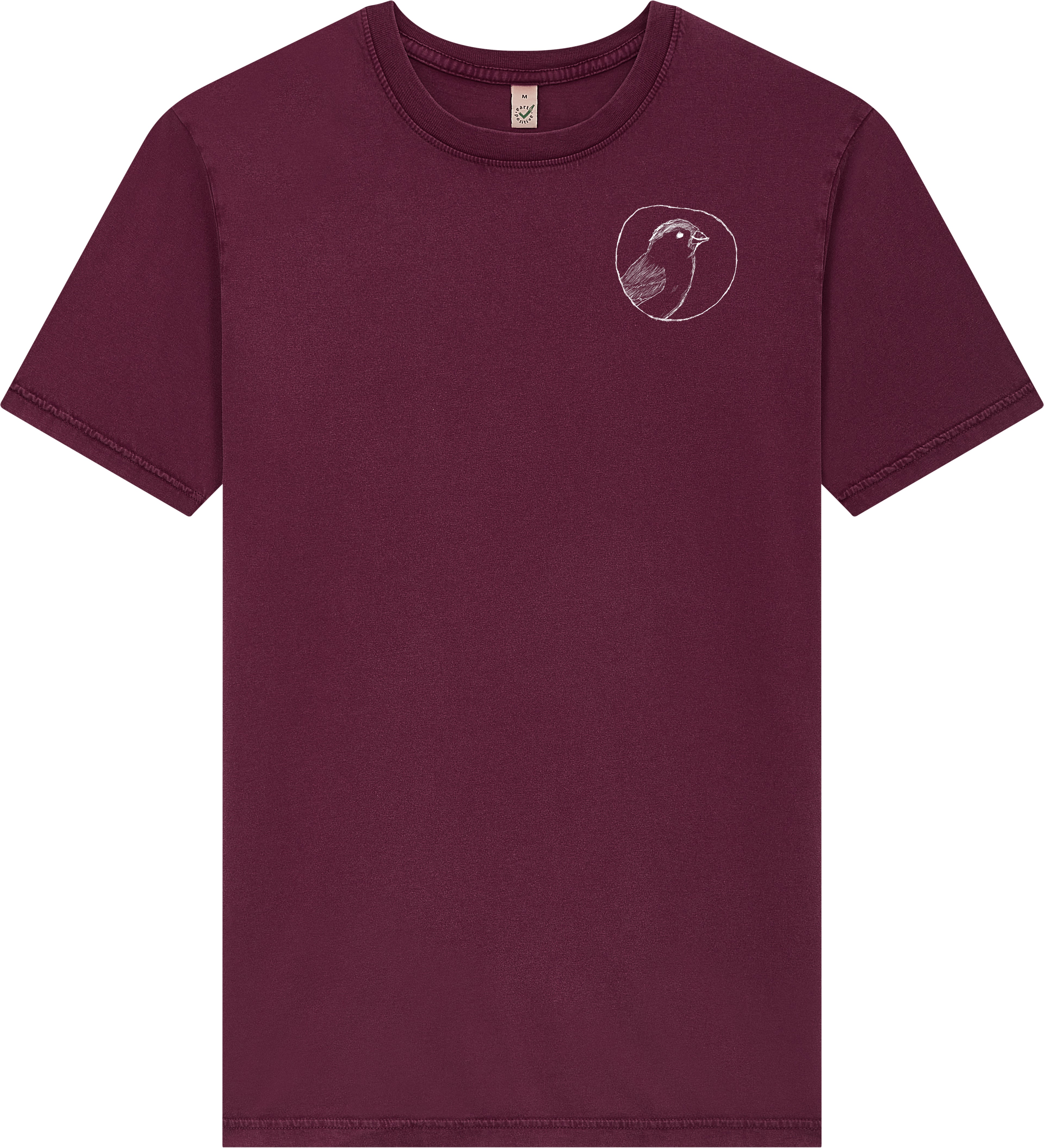 Unisex T-Shirt „Der kleine Spatz“ stone washed burgundy