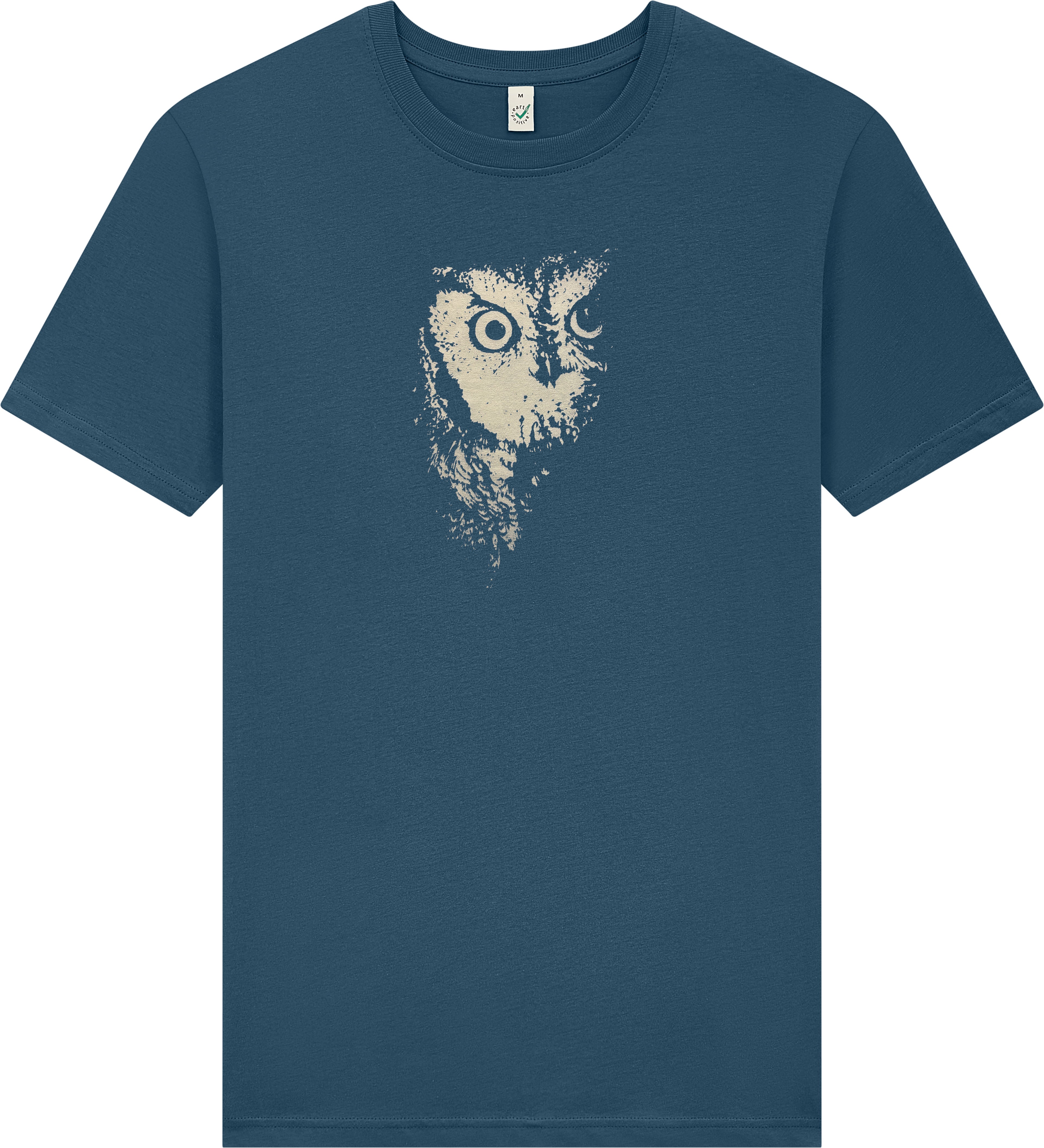 Eule Siebdruck Unisex T-Shirt Stone washed Denim Blue