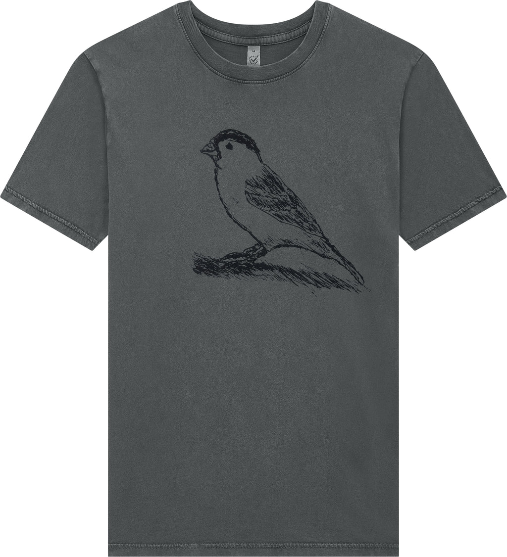 Spatz T-Shirt – Bio Baumwolle, handbedruckt - Washed Grey
