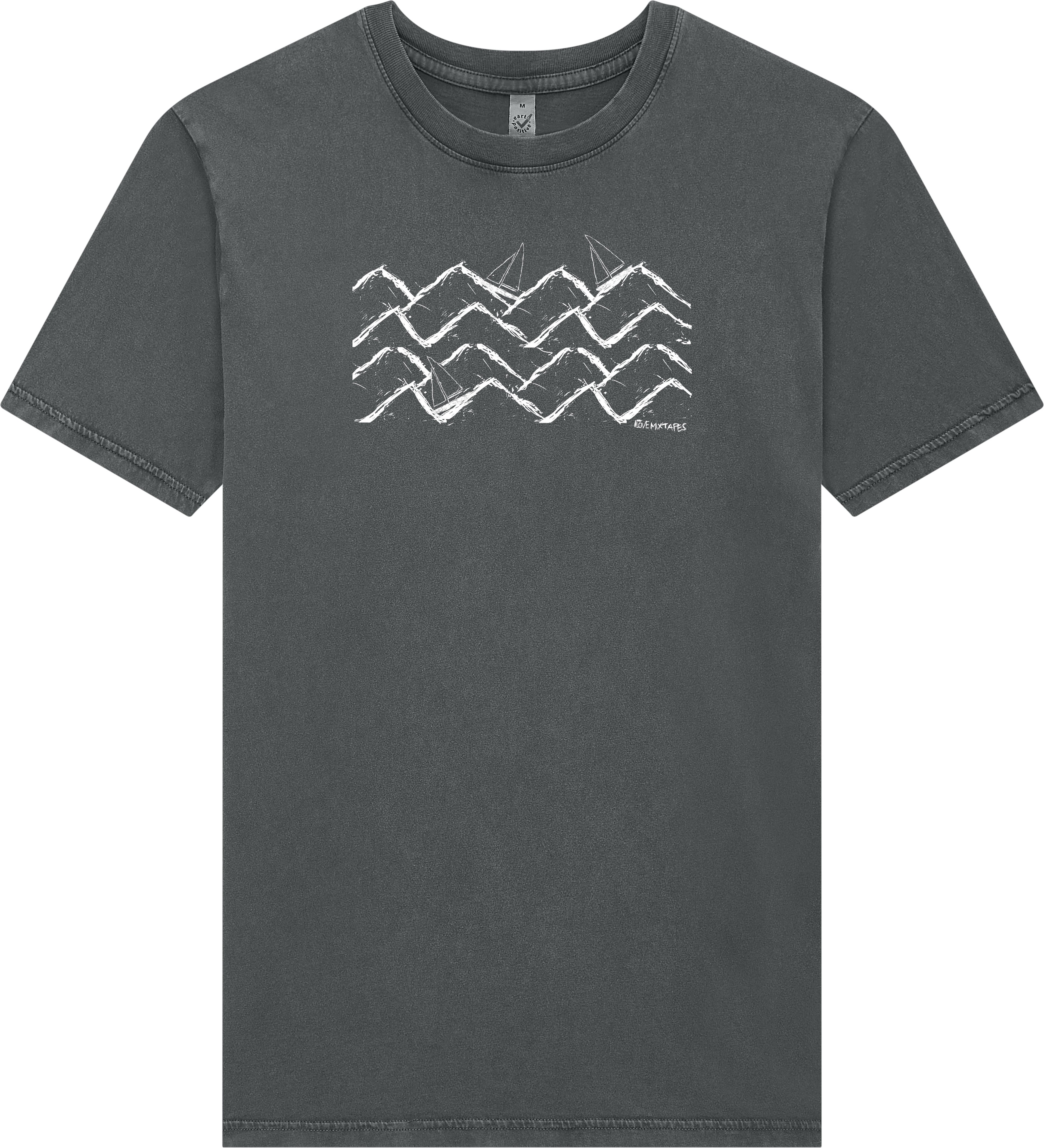 Waves and Boats Unisex T-Shirt – Bio Baumwolle, handbedruckt - Washed Grey