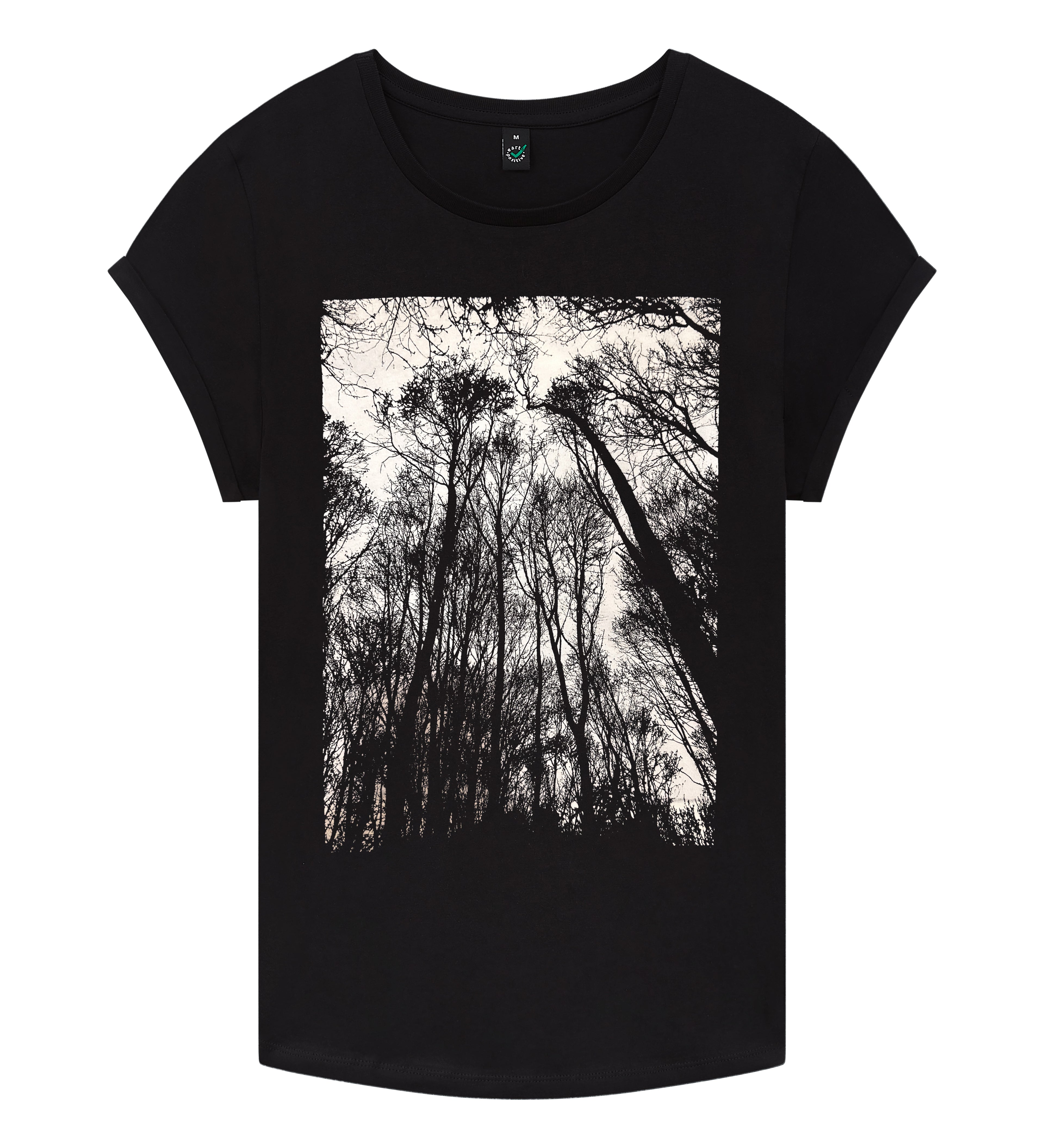 Forest Rolled Sleeve Women T-Shirt - Black