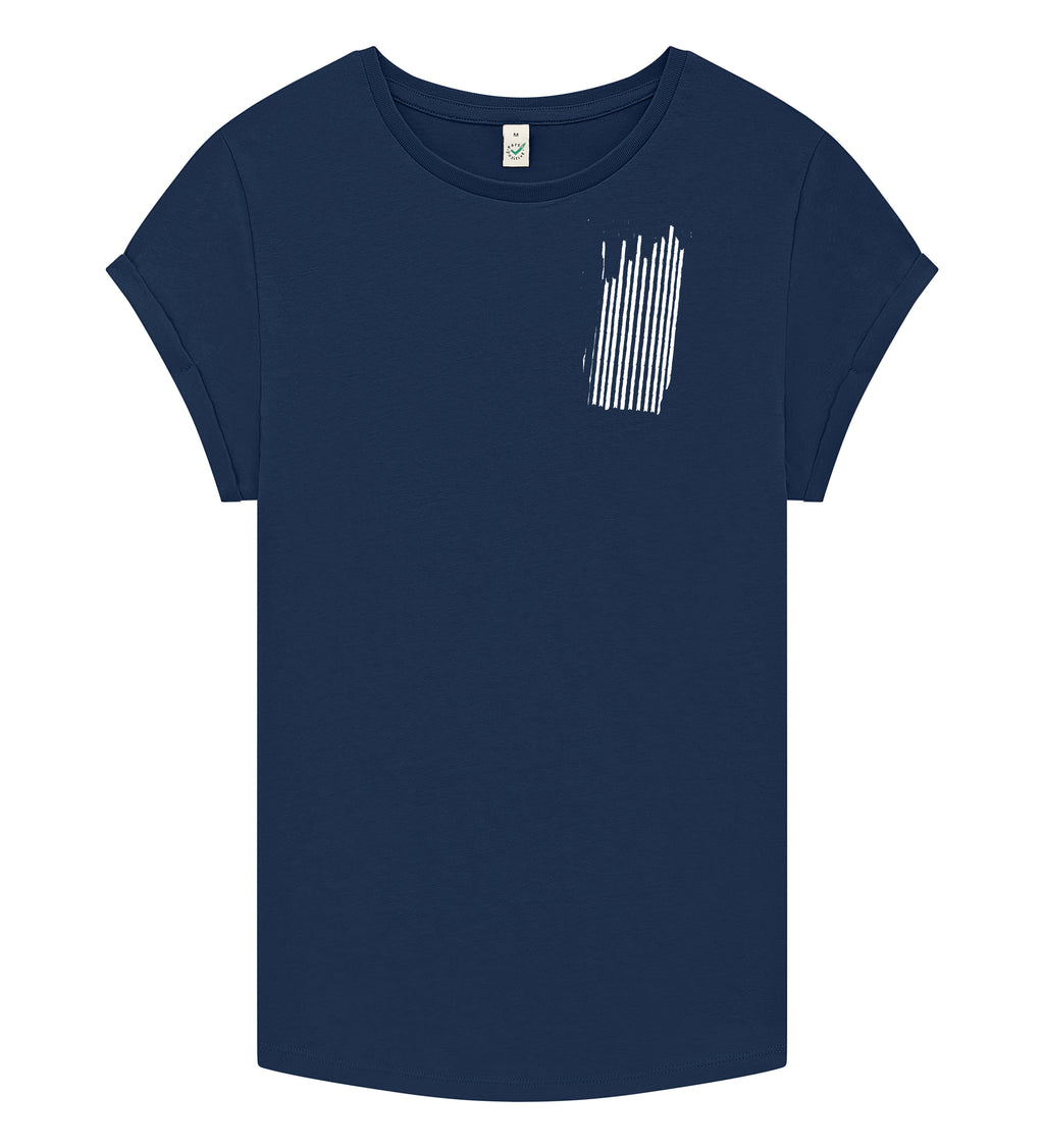 Stripes Rolled Sleeve Women T-Shirt - French Navy