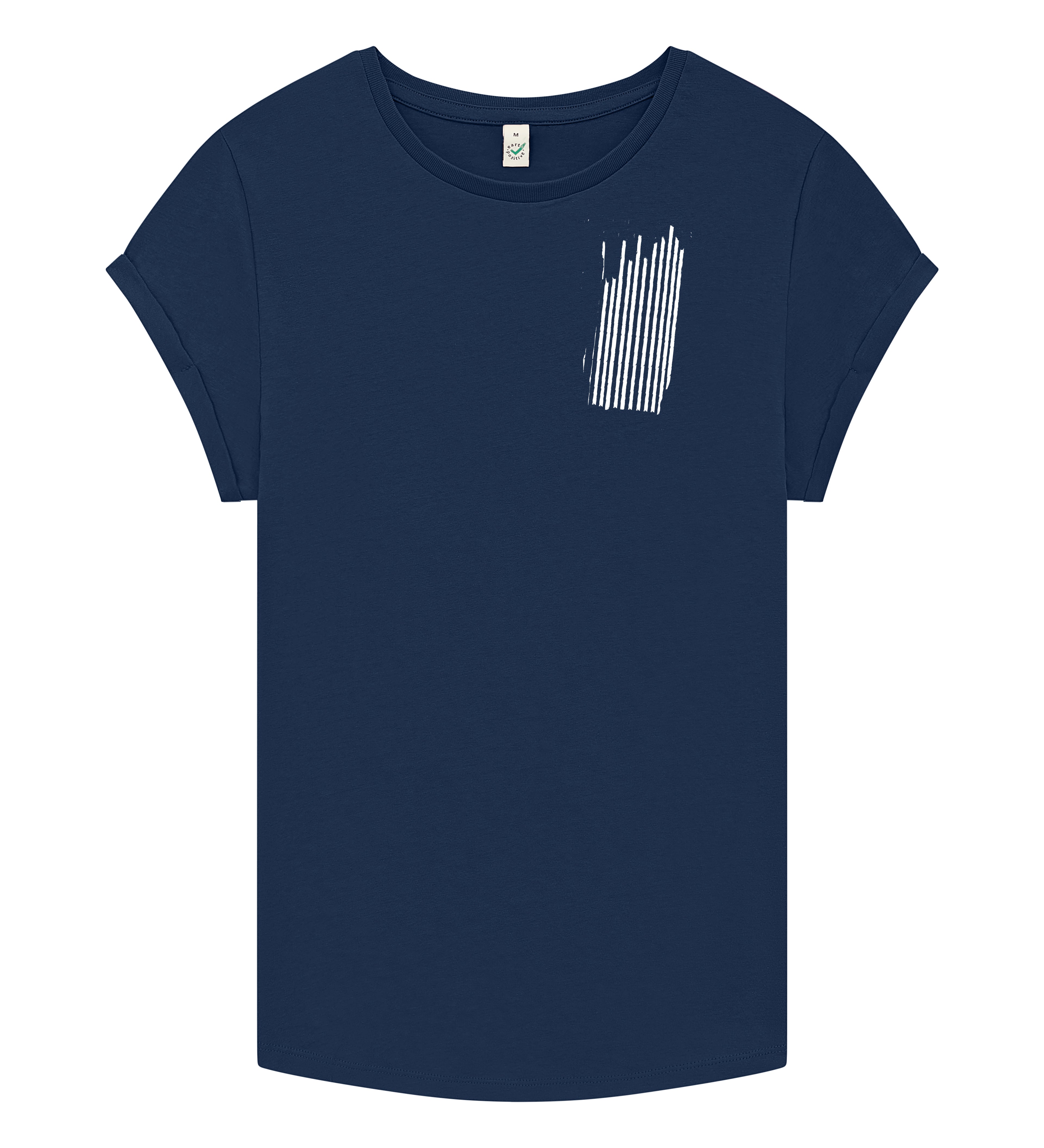 Stripes Rolled Sleeve Women T-Shirt - French Navy