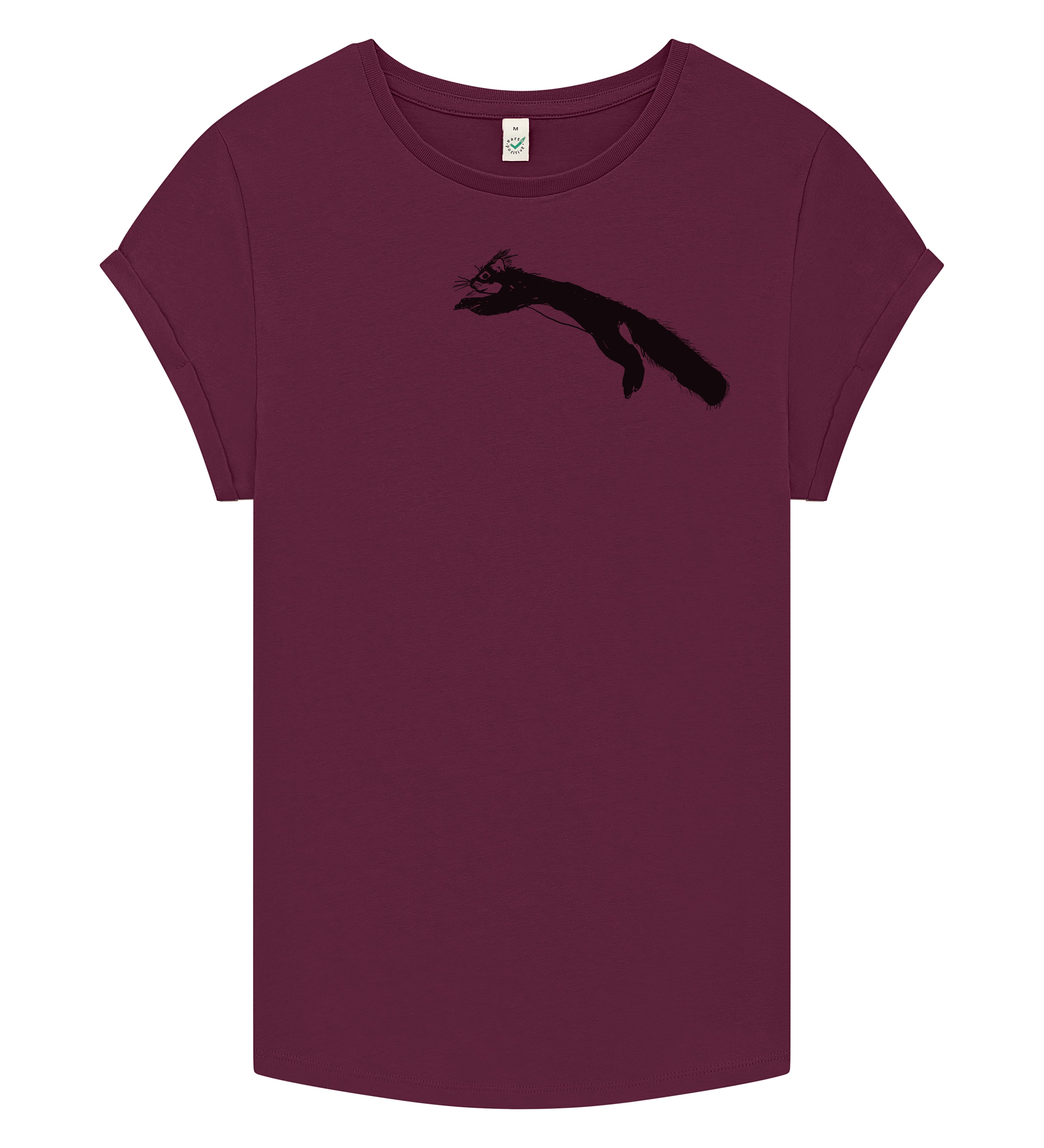 Squirrel Rolled Sleeve Women T-Shirt - Stone washed burgundy