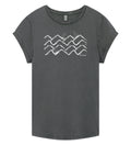 Waves and Boats Rolled Sleeve Women T-Shirt - Washed Grey