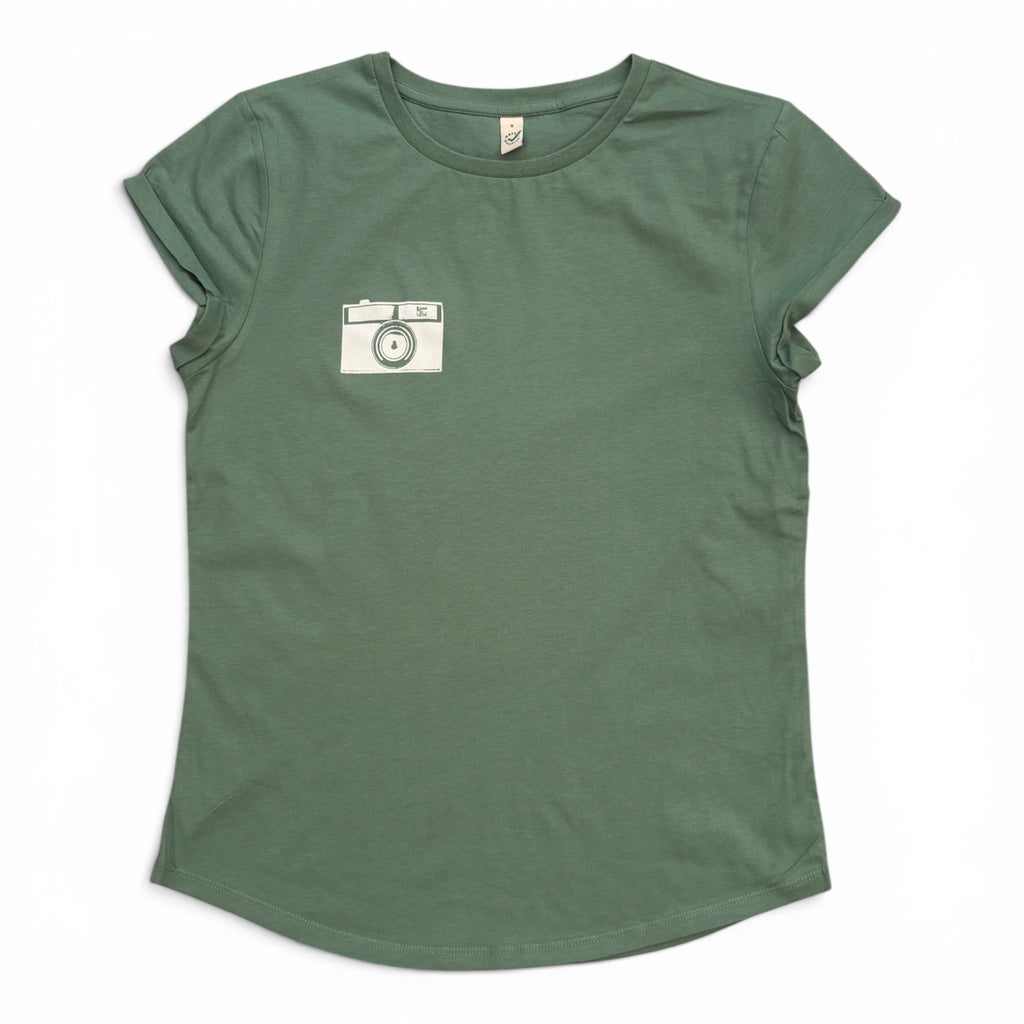 Kamera Rolled Sleeve Women T-Shirt - Sage Green