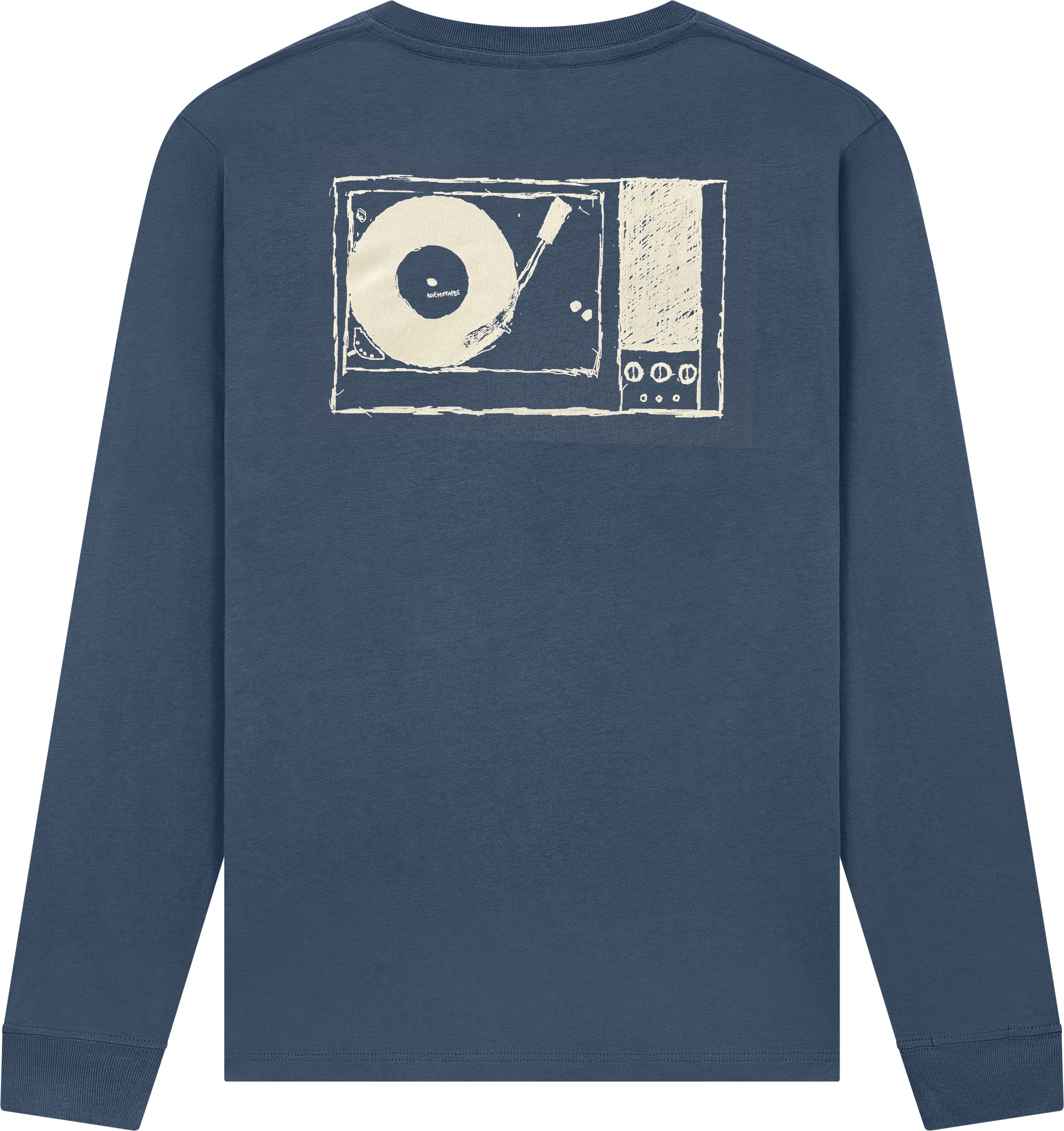 Plattenspieler Longsleeve – Faded Navy, Siebdruck, beidseitig bedruckt