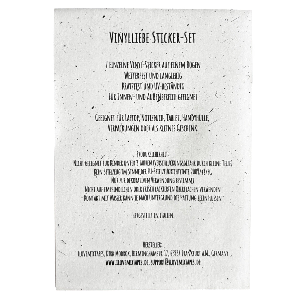 Sticker-Set „Vinylliebe“ – 7 Vinyl Sticker auf Bogen (10 x 15 cm)