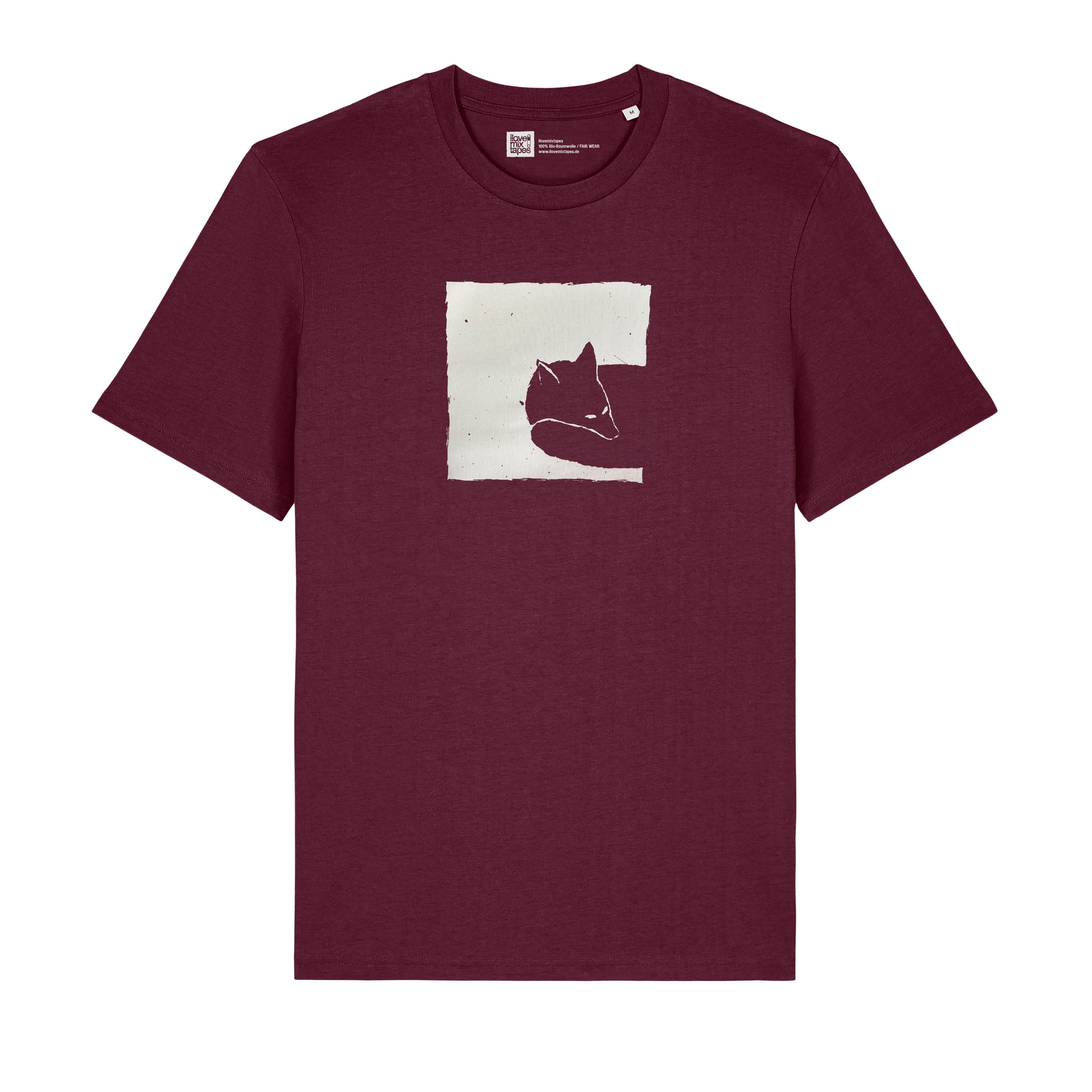 Fox in a Box – Handbedrucktes Bio T-Shirt - Deep Plum