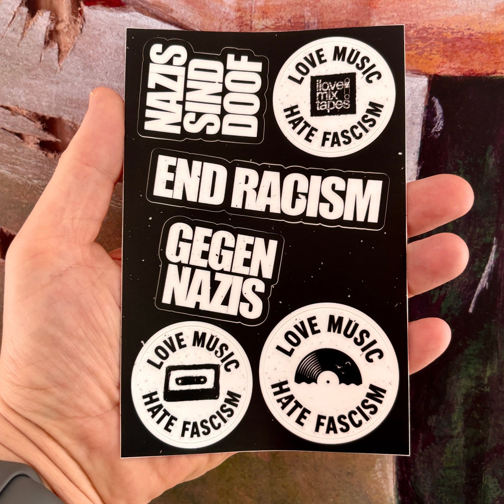„Love Music – Hate Fascism“ Sticker-Set gegen Rechts – 6 Vinyl-Sticker | 10 × 15 cm