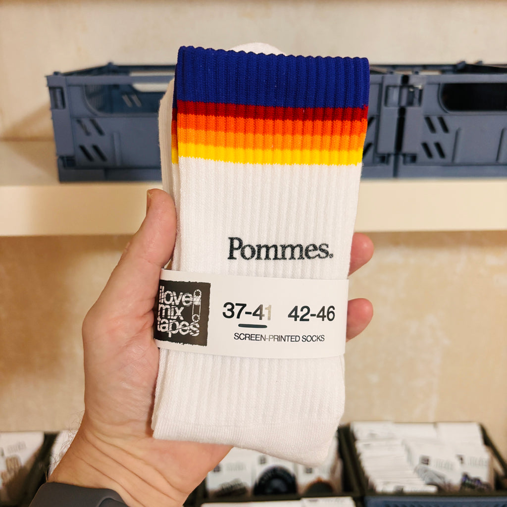 Socken Pommes | Handbedruckte Siebdruck Socken | White Rainbow | Unisex
