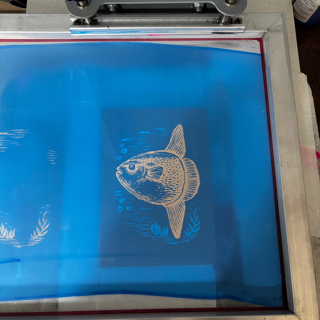 Notizbuch A5 | Mondfisch | Handbedruckt im Siebdruck | Kraftpapier | Gepunktet | 32 Seiten | FSC-zertifiziert | Handmade