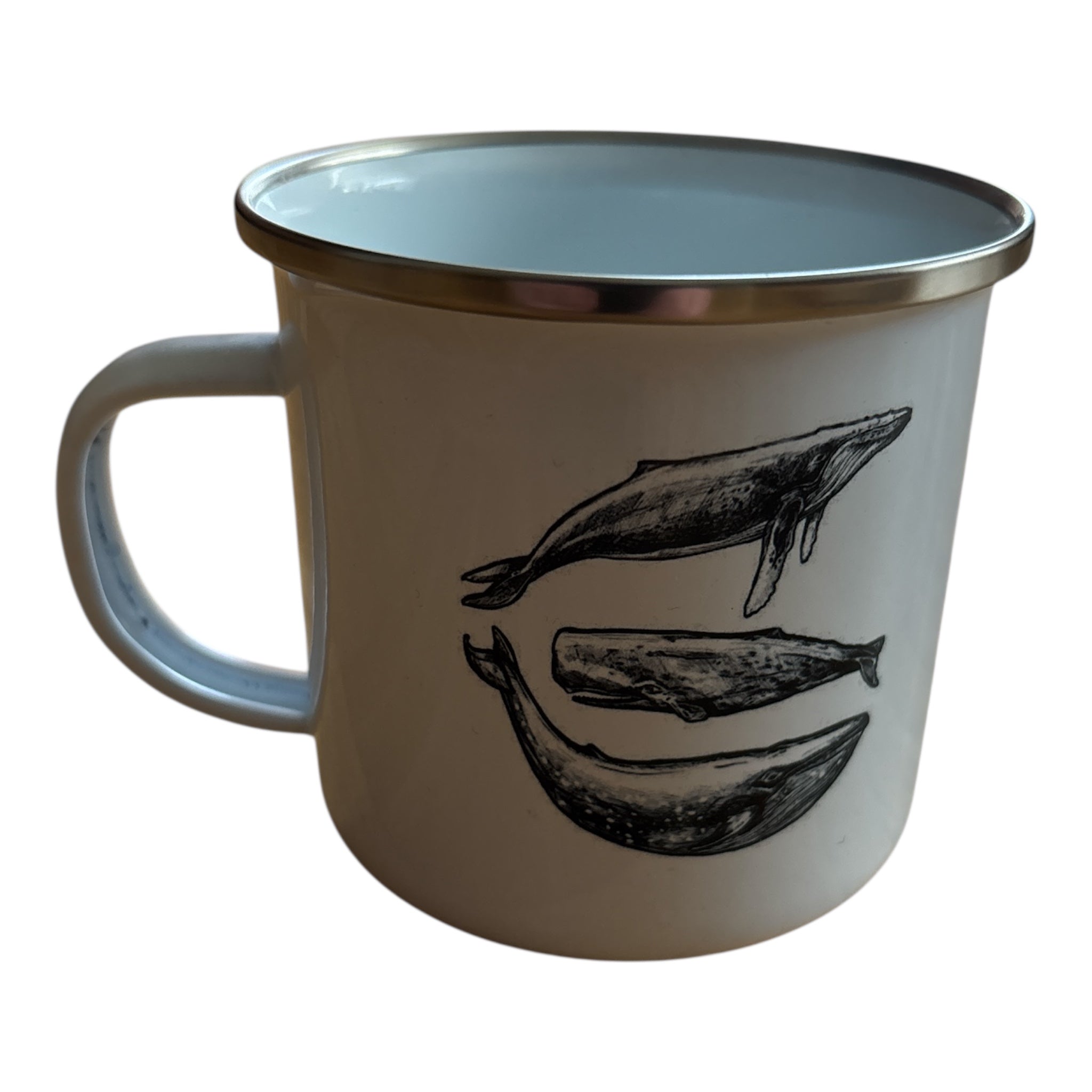 Emailletasse Three Whales – Maritime Emaille Tasse für Camping & Alltag