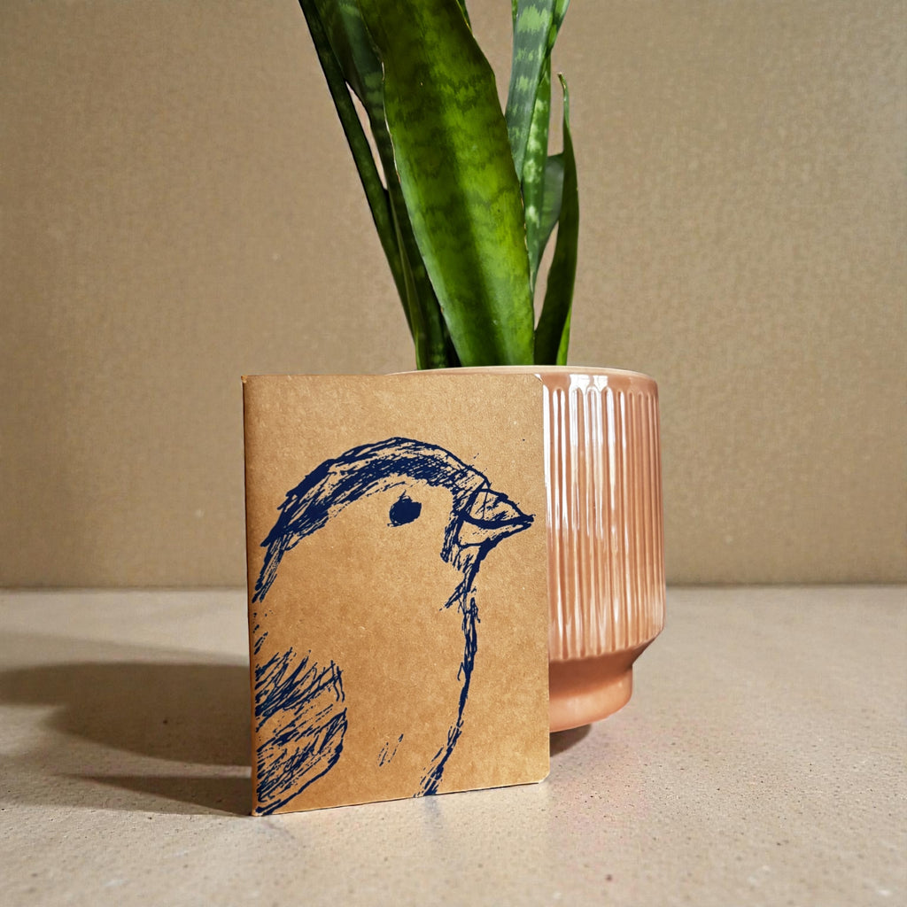 Notizbuch A6 „Spatz“ | Handbedruckt & Recycelt | Liniert