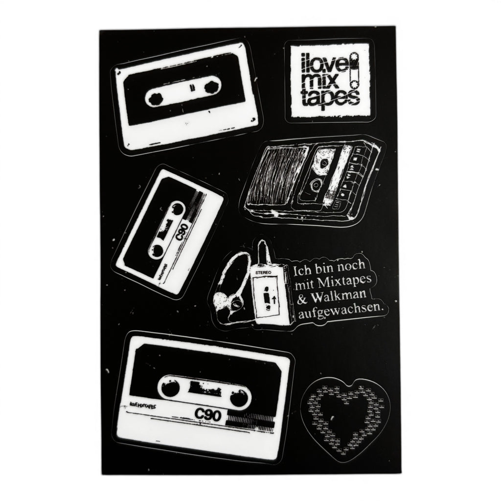 Sticker-Set „Mixtapeliebe“ – 7 Vinyl Sticker auf Bogen (10 x 15 cm)