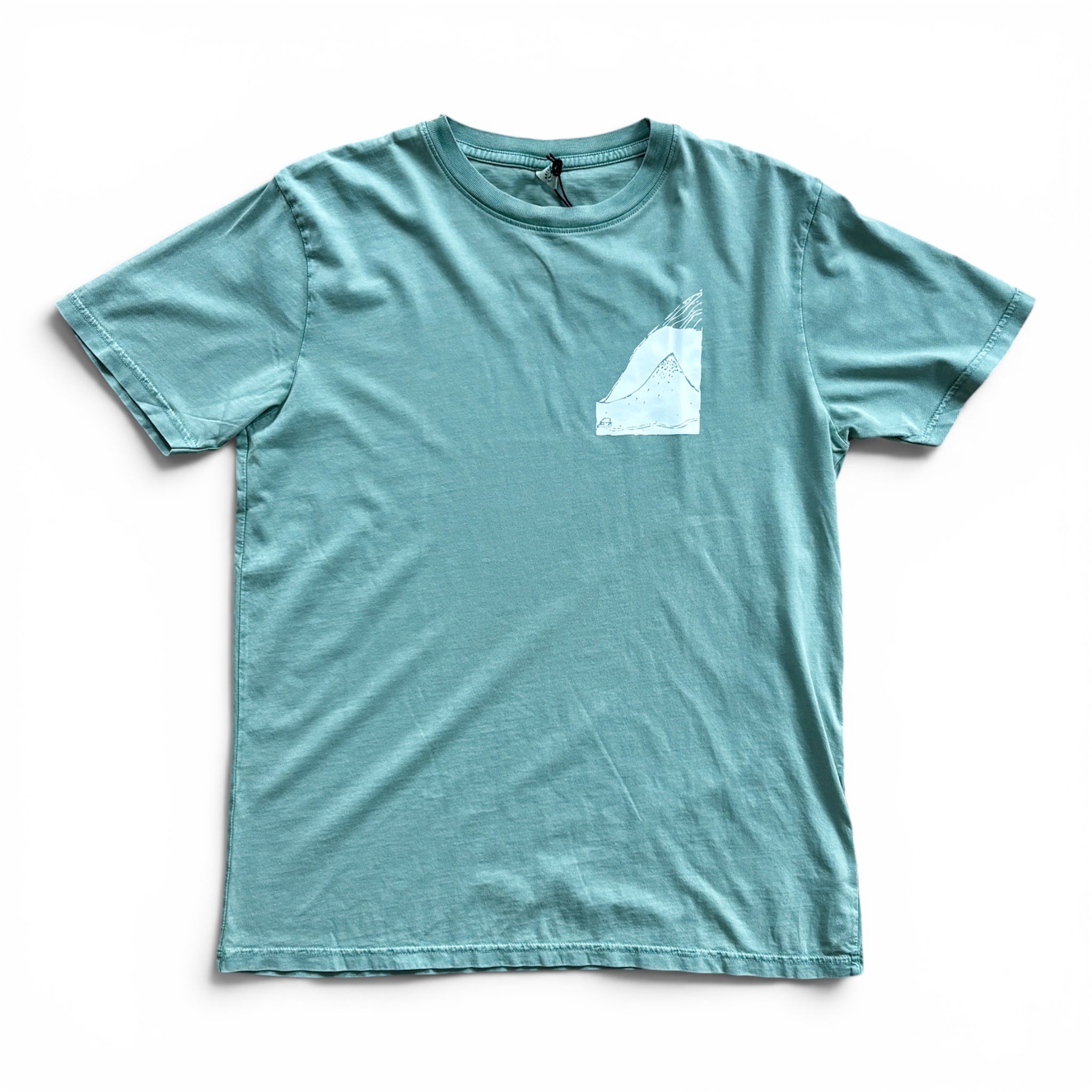 Bergpanorama T-Shirt – Bio Baumwolle, handbedruckt - Stone Washed Sage Green