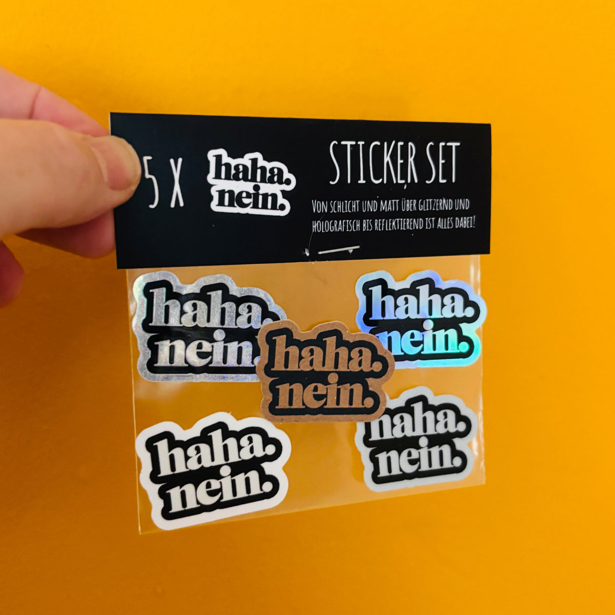 „haha. nein.“ Sticker Set – 5 Sticker in verschiedenen Varianten