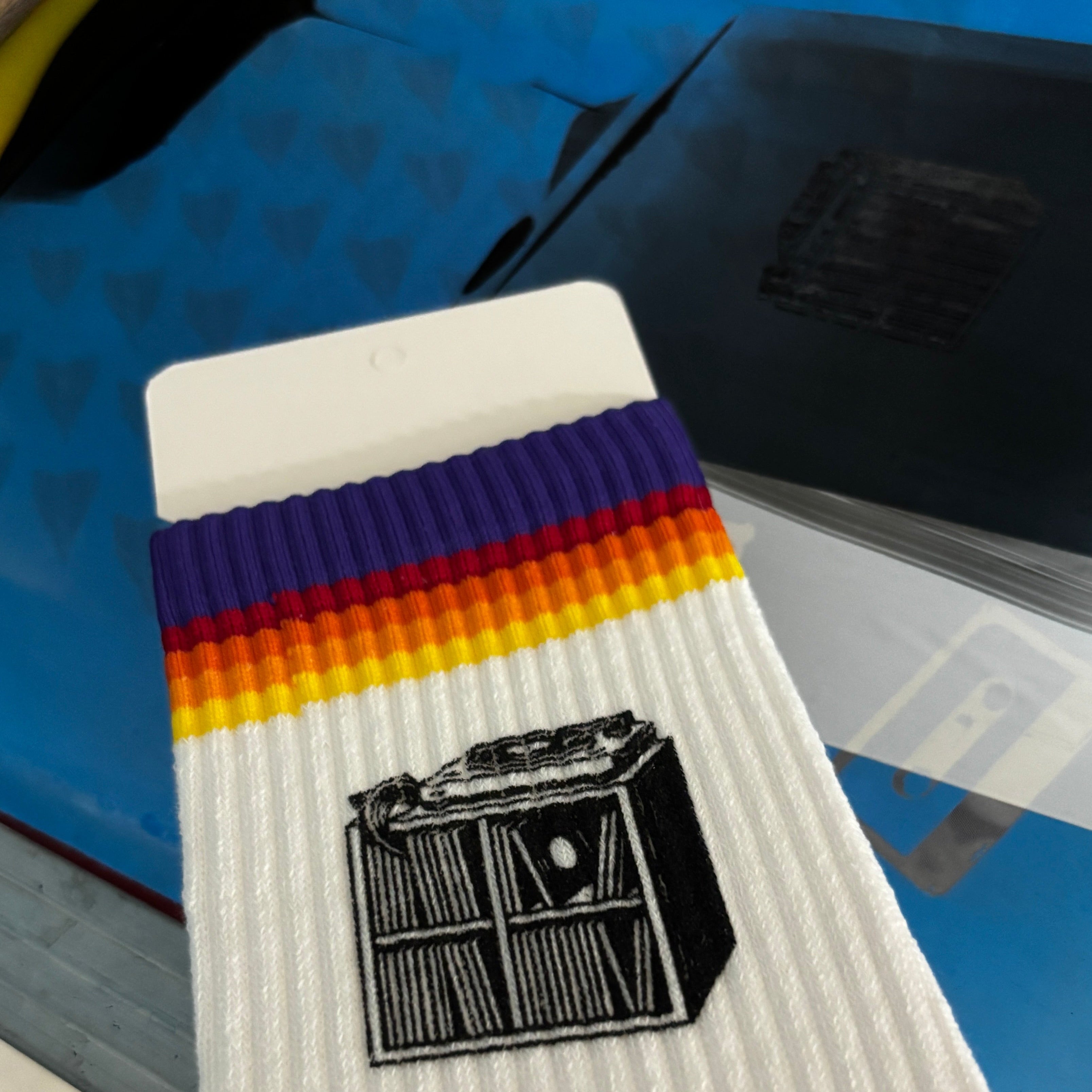 Handbedruckte „Plattenspieler“ Socken – fair, bio & mit Liebe im Atelier gefertigt Unisex