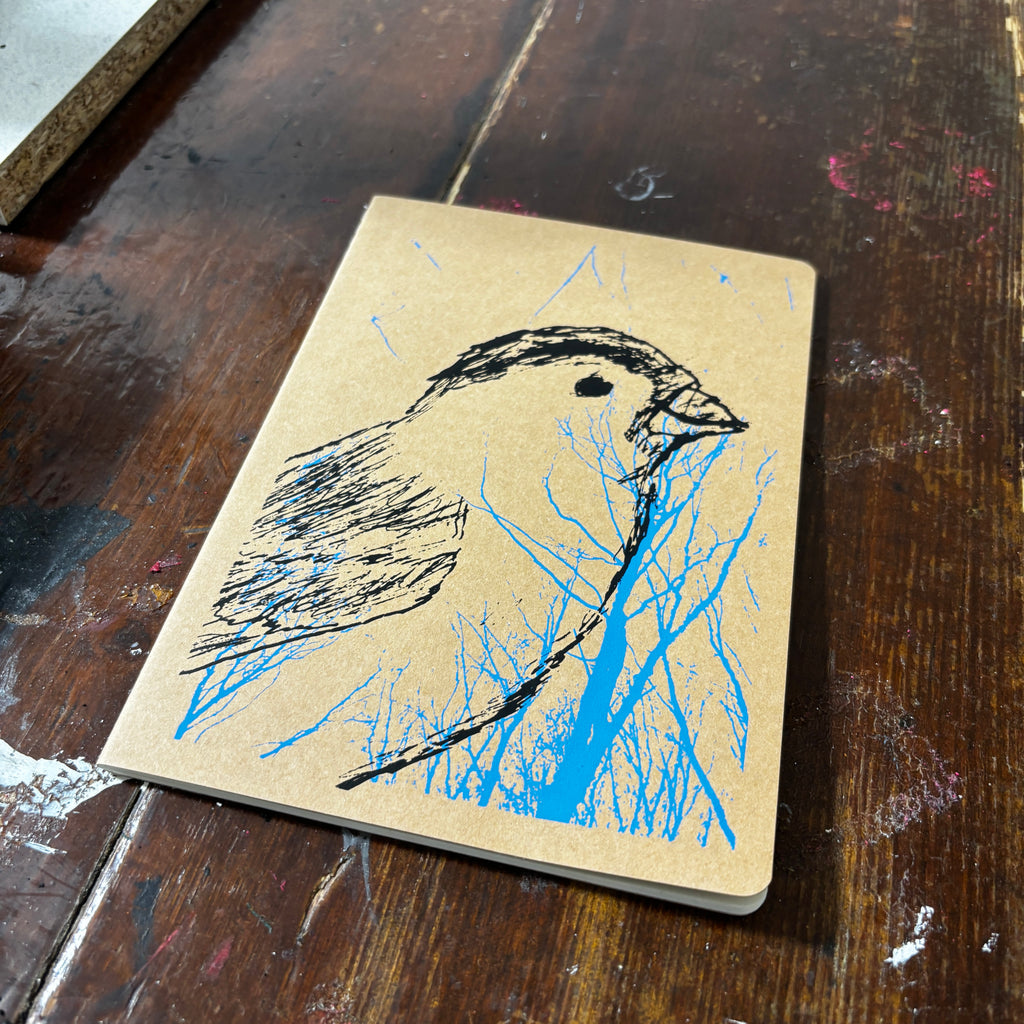 Notizheft A5 | Spatz | Handbedruckt im Siebdruck | Kraftpapier | Gepunktet | 32 Seiten | FSC-zertifiziert | Handmade