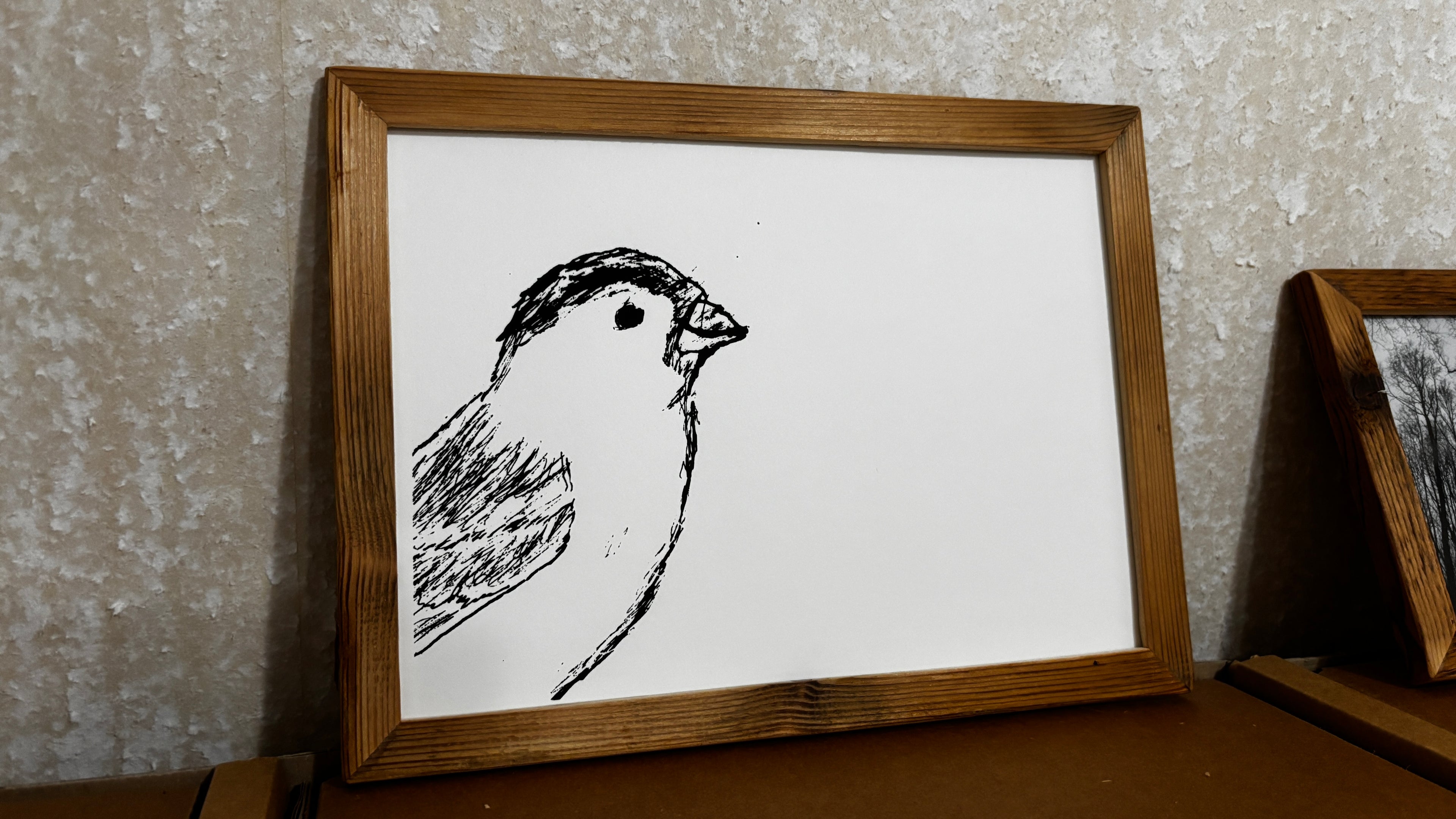 Handgefertigter Siebdruck – Spatz in der Ecke (DIN A4)