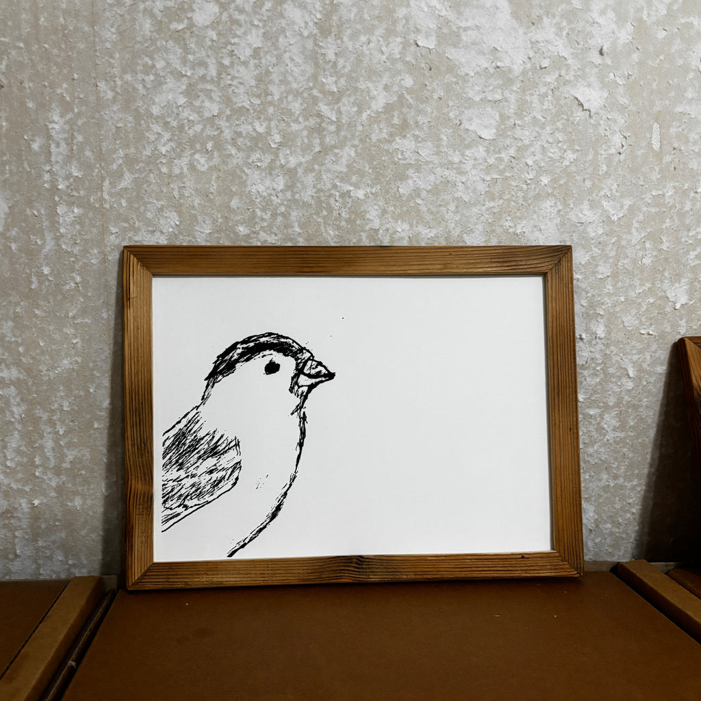 Handgefertigter Siebdruck – Spatz in der Ecke (DIN A4)