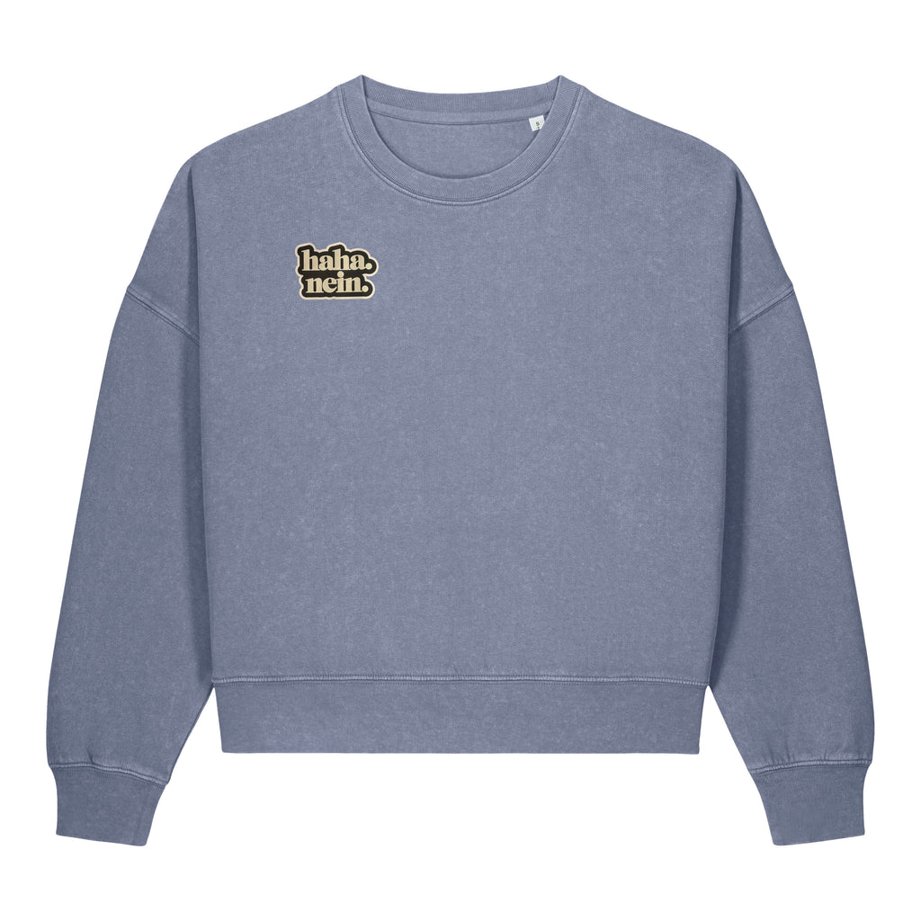 haha. nein. – Damen Sweater in Washed Blue Grey