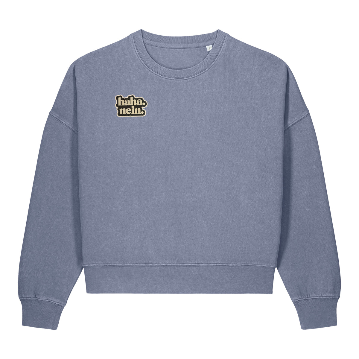 haha. nein. – Damen Sweater in Washed Blue Grey