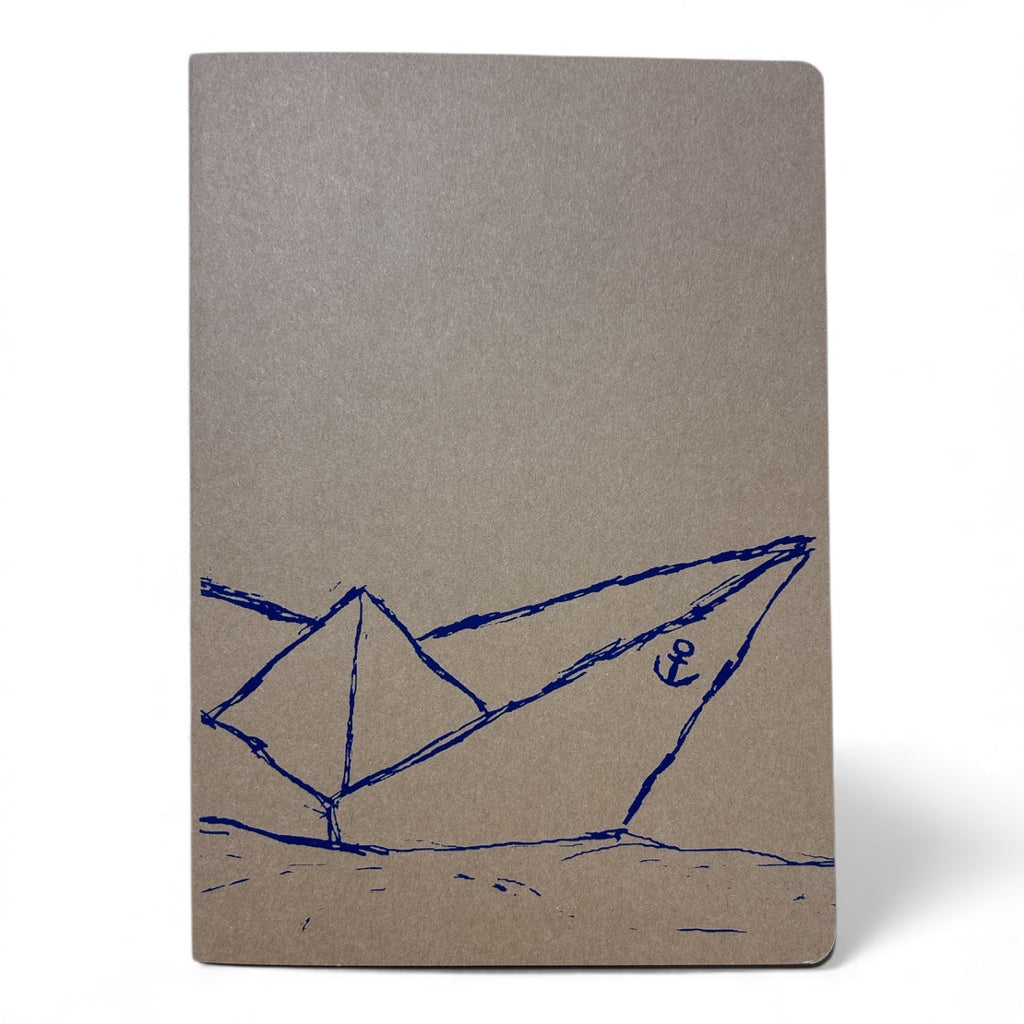 Notizbuch A5 | Navy Paperboat | Handbedruckt | Kraftpapier | Gepunktet | 32 Seiten | FSC-zertifiziert | Handmade