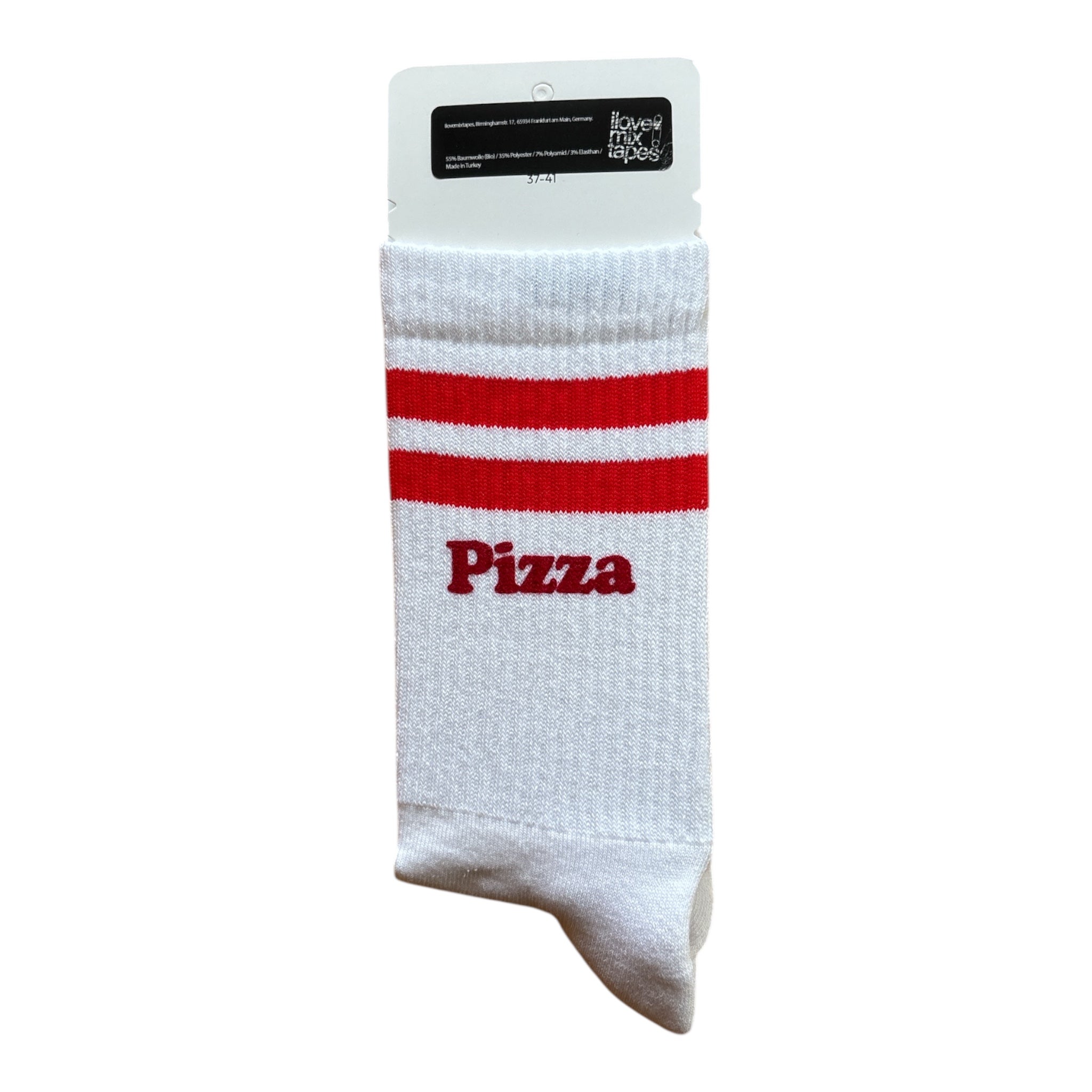 Bio Socken Pizza | Handbedruckte Siebdruck Socken | Red White | Faire Produktion | Unisex