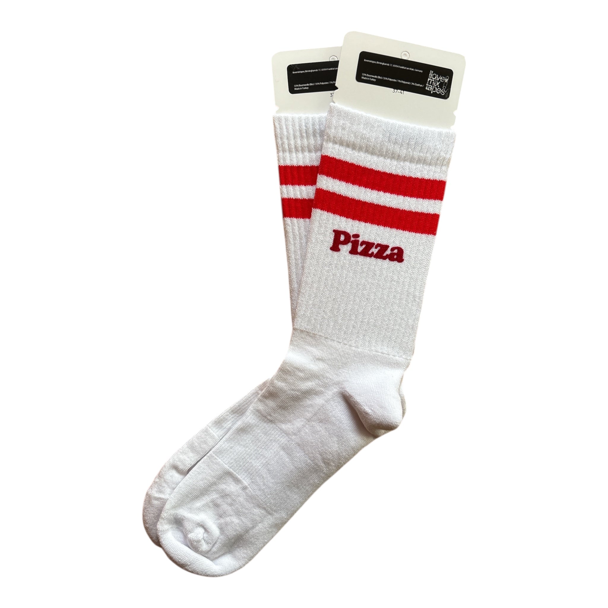 Bio Socken Pizza | Handbedruckte Siebdruck Socken | Red White | Faire Produktion | Unisex