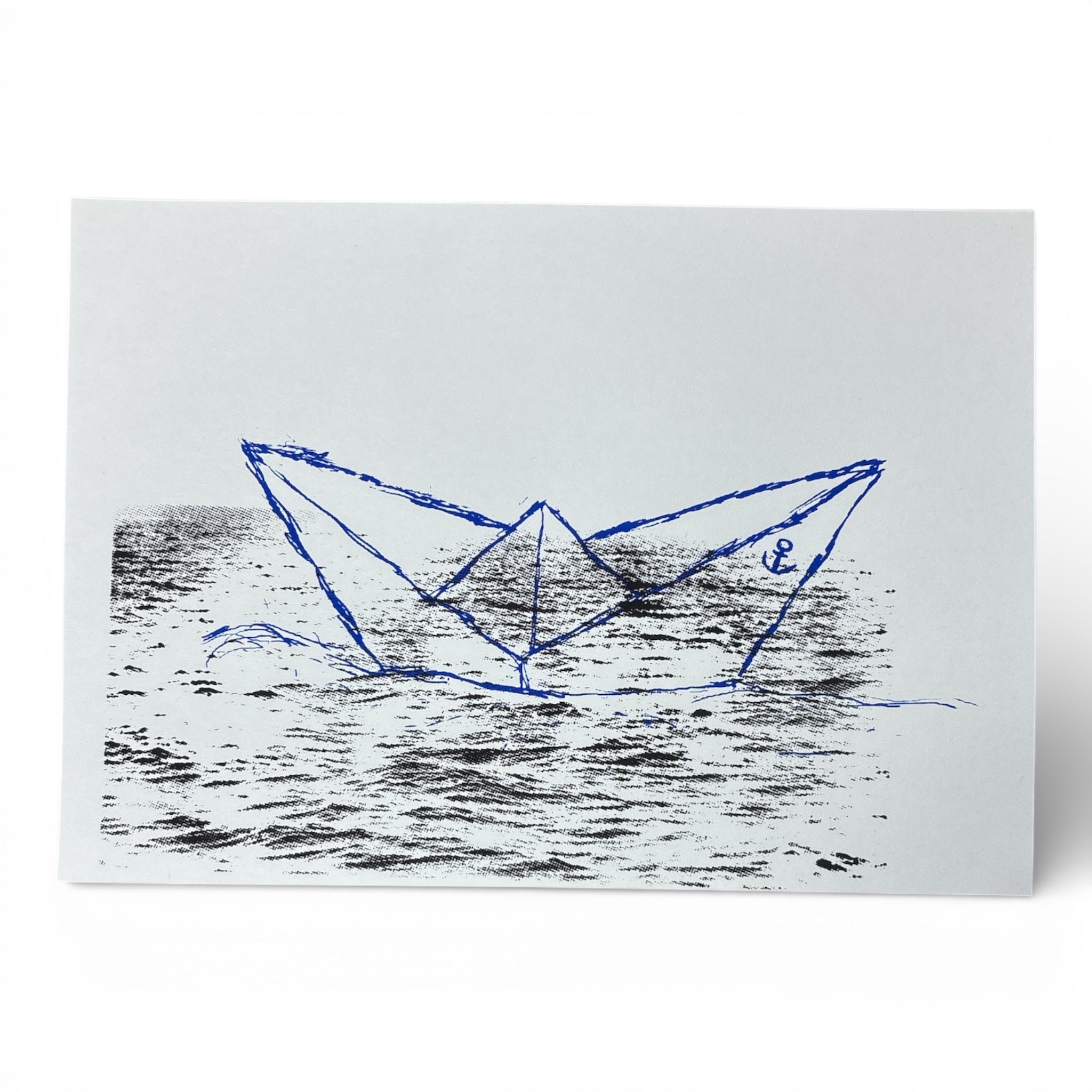 Paperboat A4 Siebdruck offwhite - dark blue - black