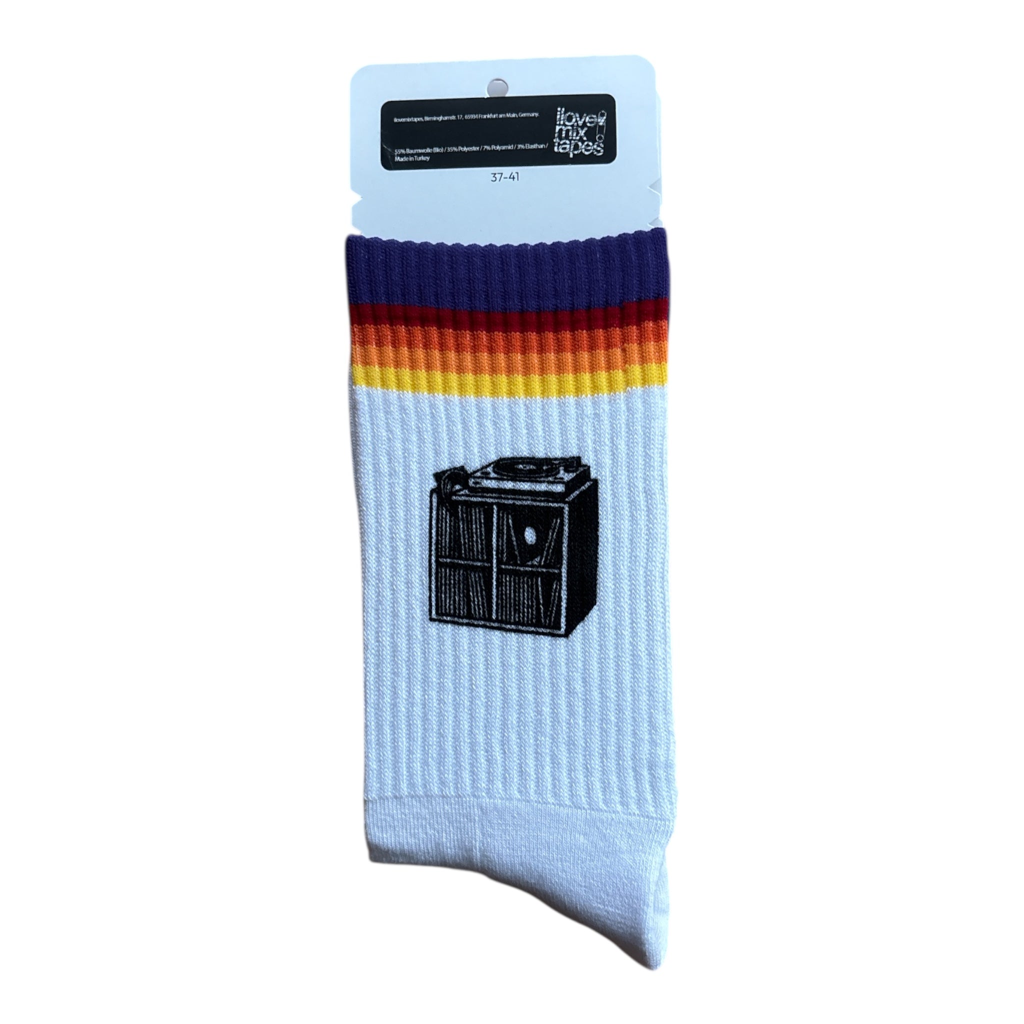 Handbedruckte „Plattenspieler“ Socken – fair, bio & mit Liebe im Atelier gefertigt Unisex