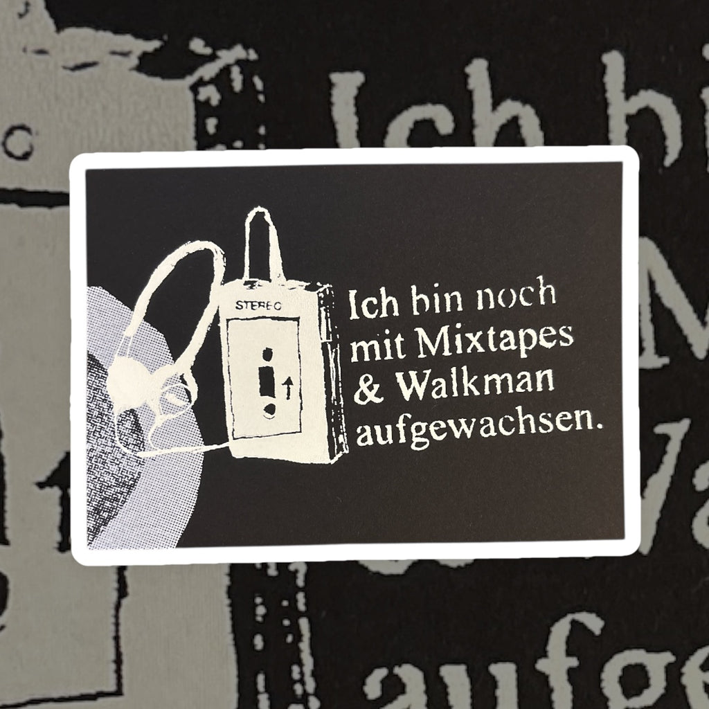 Siebdruck Postkarte / Mini Artprint - mit mixtapes und walkman aufgewachsen.