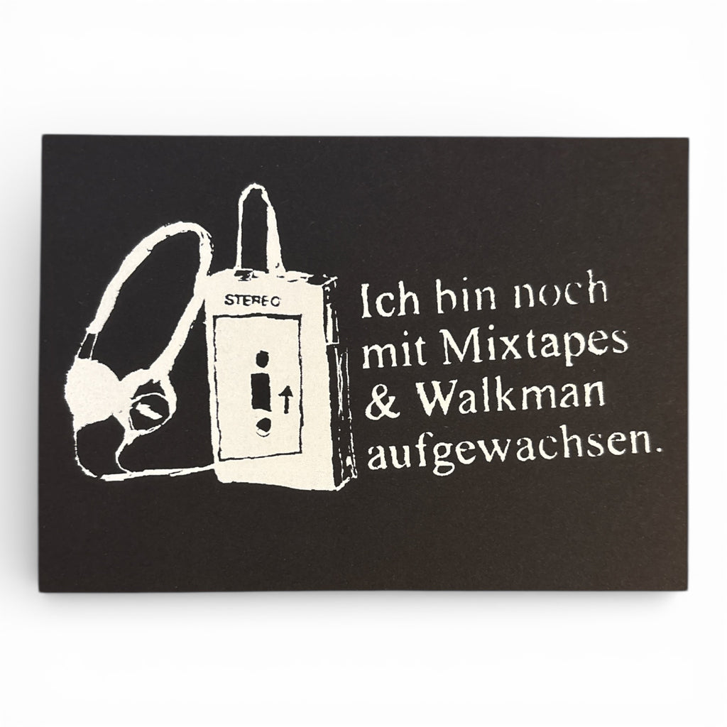 Siebdruck Postkarte / Mini Artprint - mit mixtapes und walkman aufgewachsen.