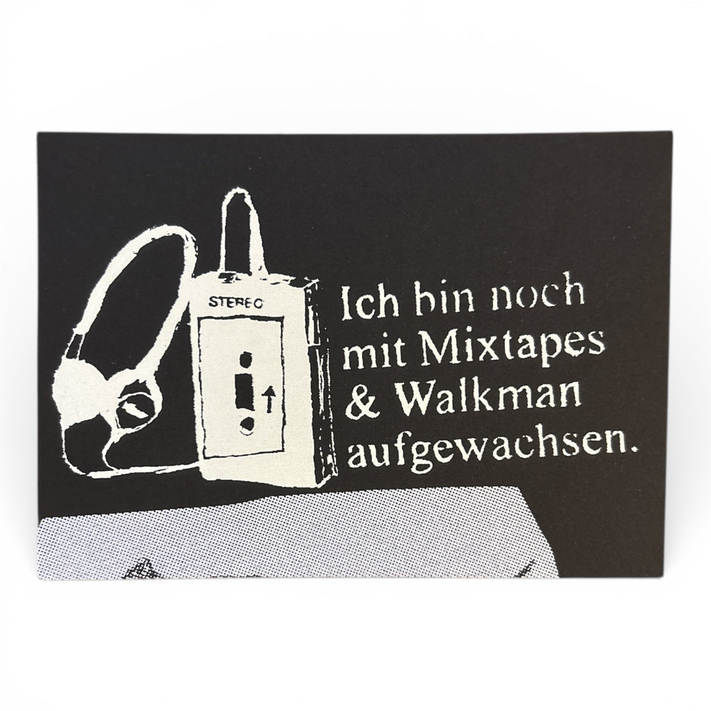 Siebdruck Postkarte / Mini Artprint - mit mixtapes und walkman aufgewachsen.
