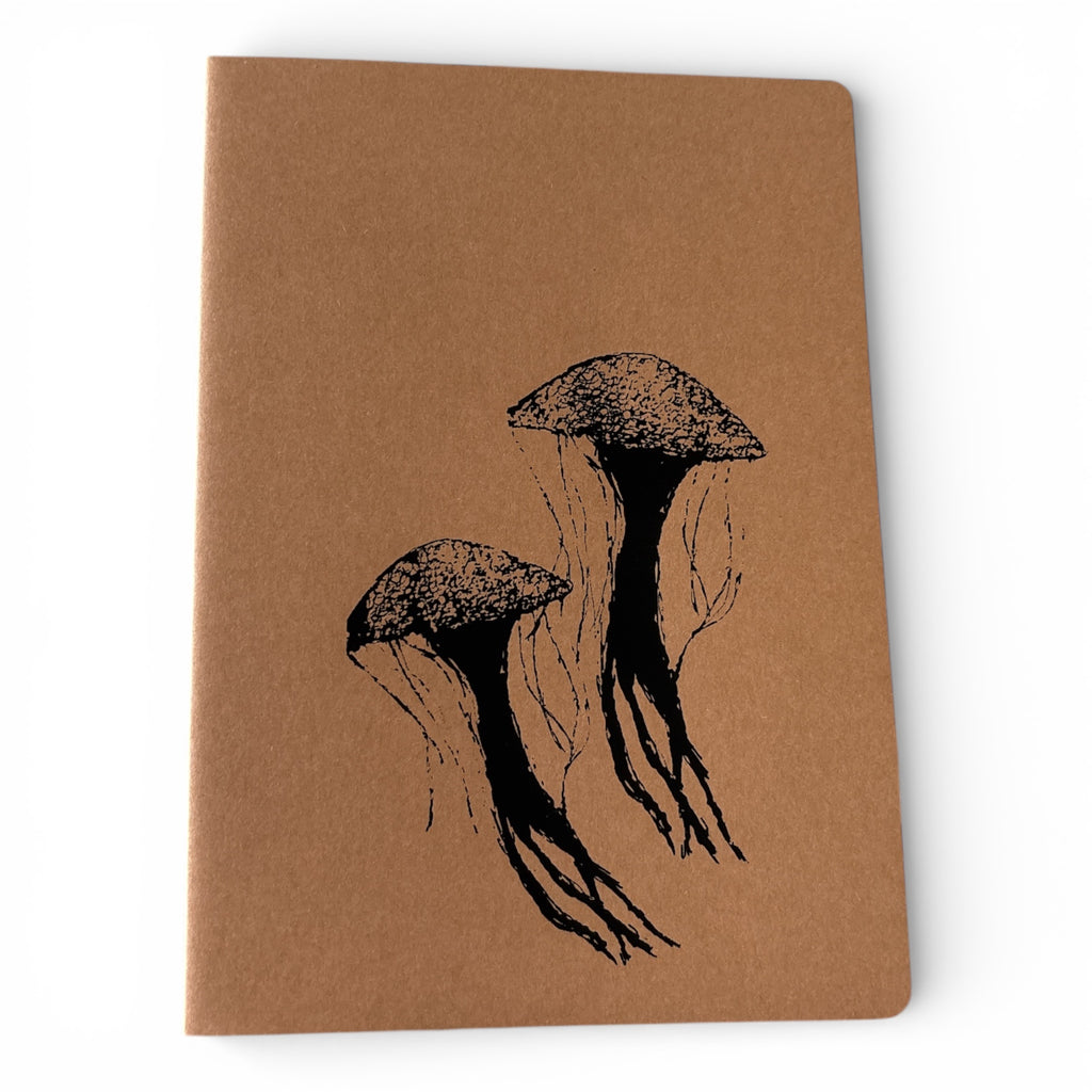 Notizbuch A5 | Quallen | Handbedruckt im Siebdruck | Kraftpapier | Gepunktet | 32 Seiten | FSC-zertifiziert | Handmade