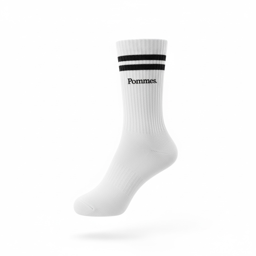 Bio Socken Pommes | Handbedruckte Siebdruck Socken | White Black | Faire Produktion | Unisex