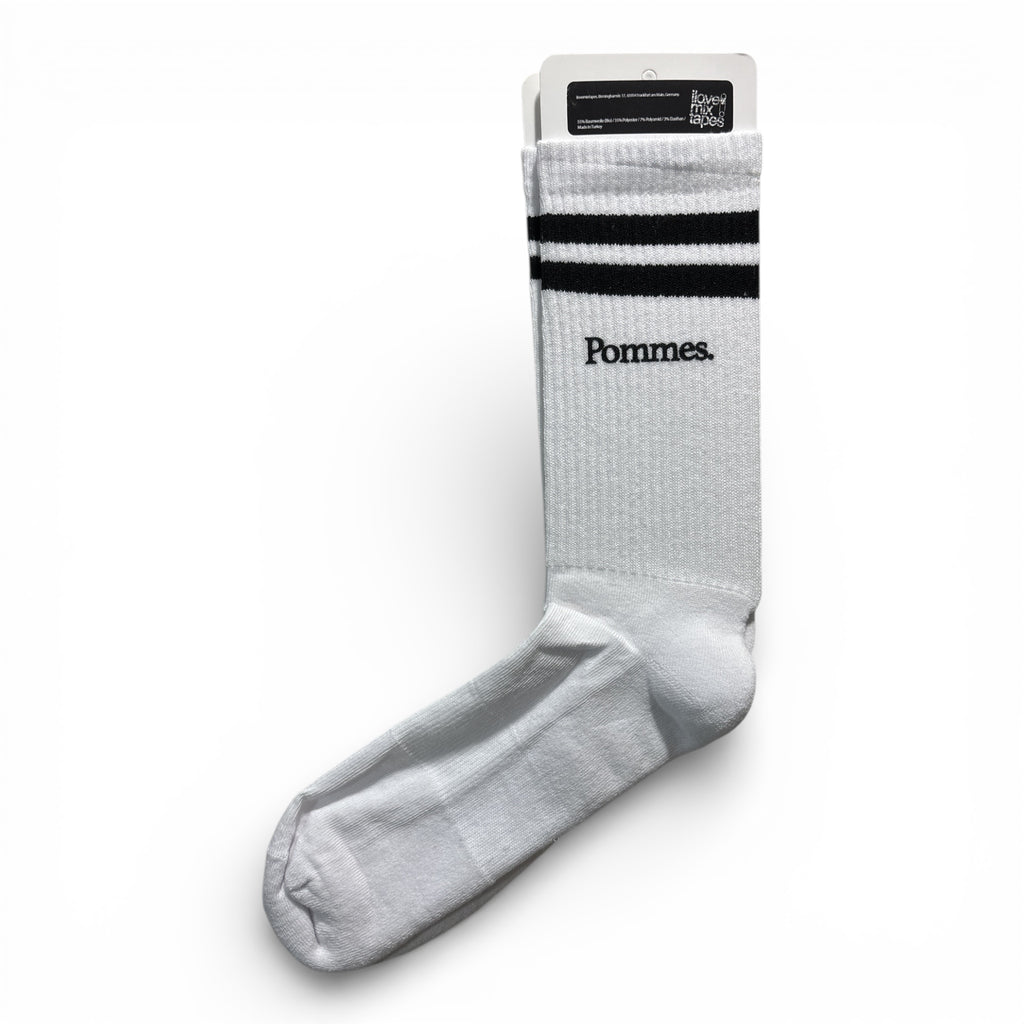 Bio Socken Pommes | Handbedruckte Siebdruck Socken | White Black | Faire Produktion | Unisex