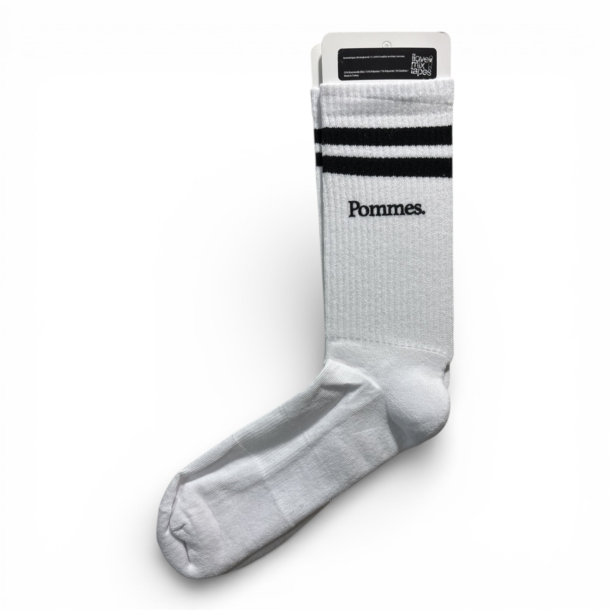 Bio Socken Pommes | Handbedruckte Siebdruck Socken | White Black | Faire Produktion | Unisex