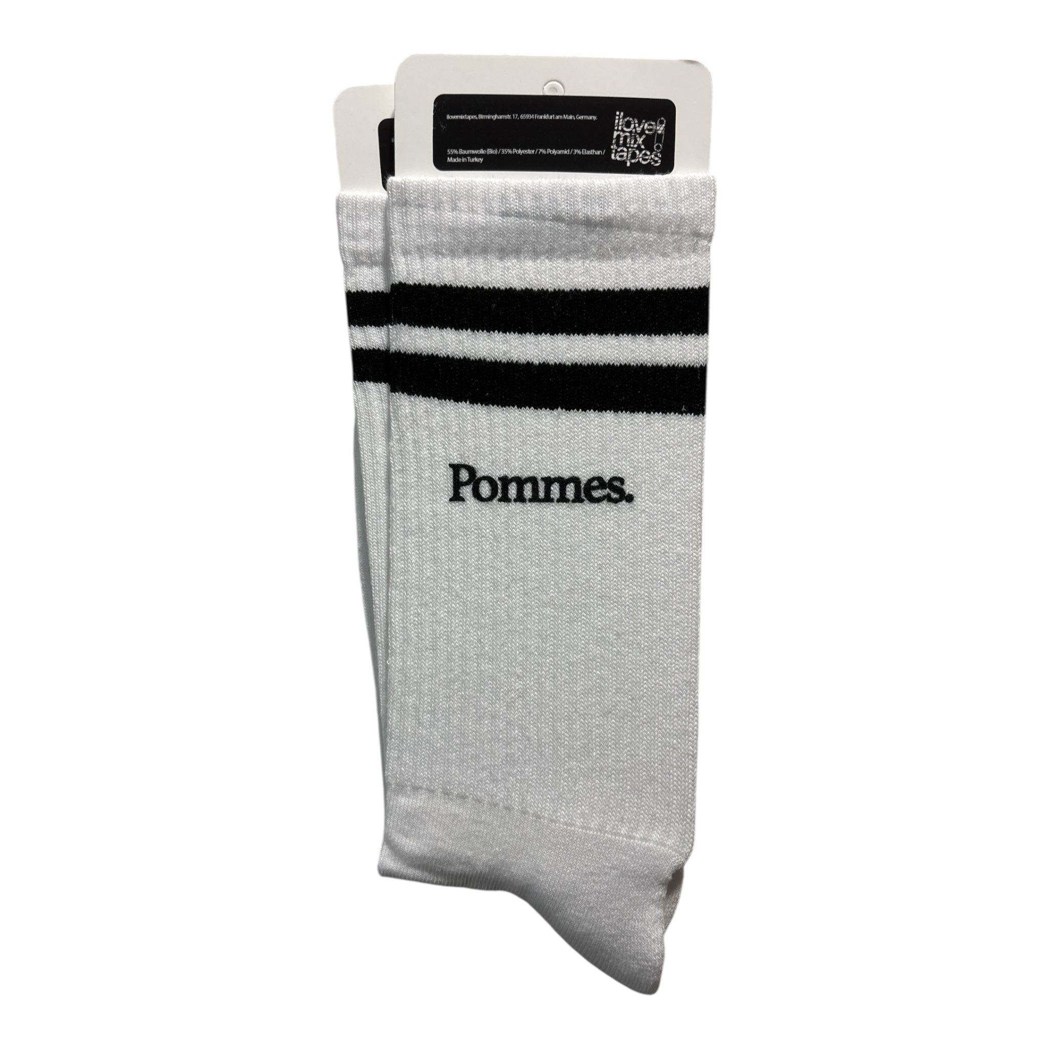 Bio Socken Pommes | Handbedruckte Siebdruck Socken | White Black | Faire Produktion | Unisex